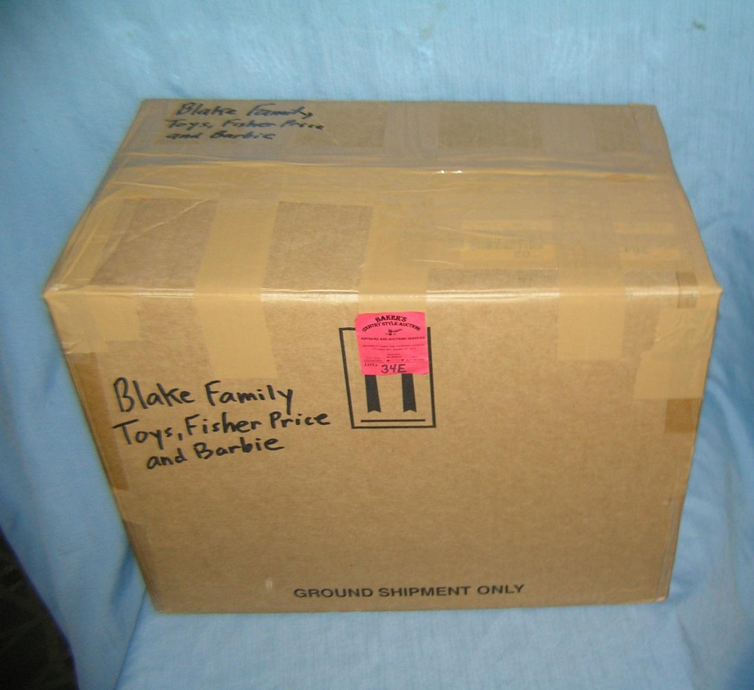 Moving and Storage Company mystery box lot: Moving and Storage Company mystery box lot marked Blake Family toys, Fisher Price and Barbie box full part of a moving and storage company seized or unclaimed merchandise group sent to auction for liq