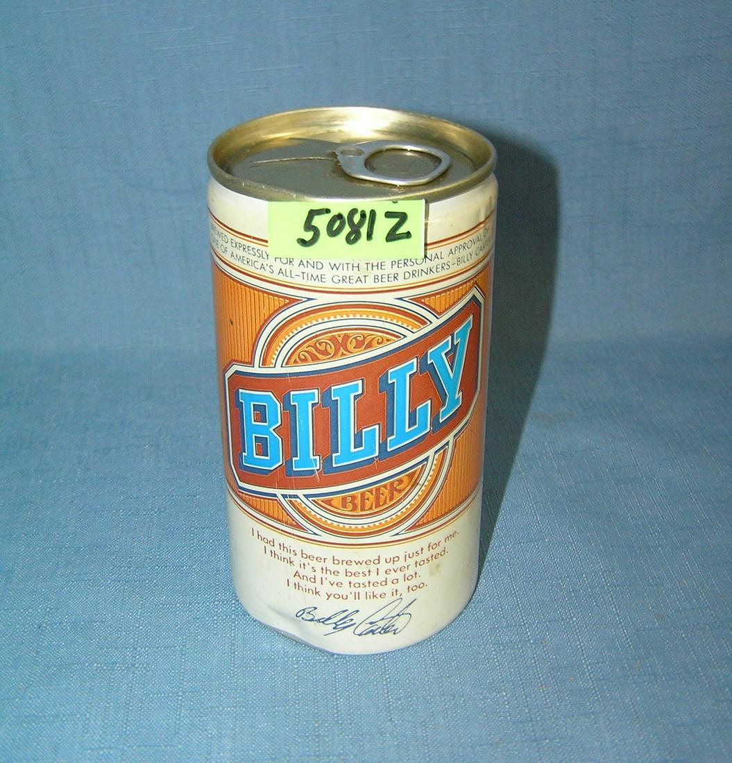 Billy Beer limited edition promotional beer can: Billy Beer limited edition promotional beer can, pull tap top never opened quarter full evaporation est. value $35.00-$40.00