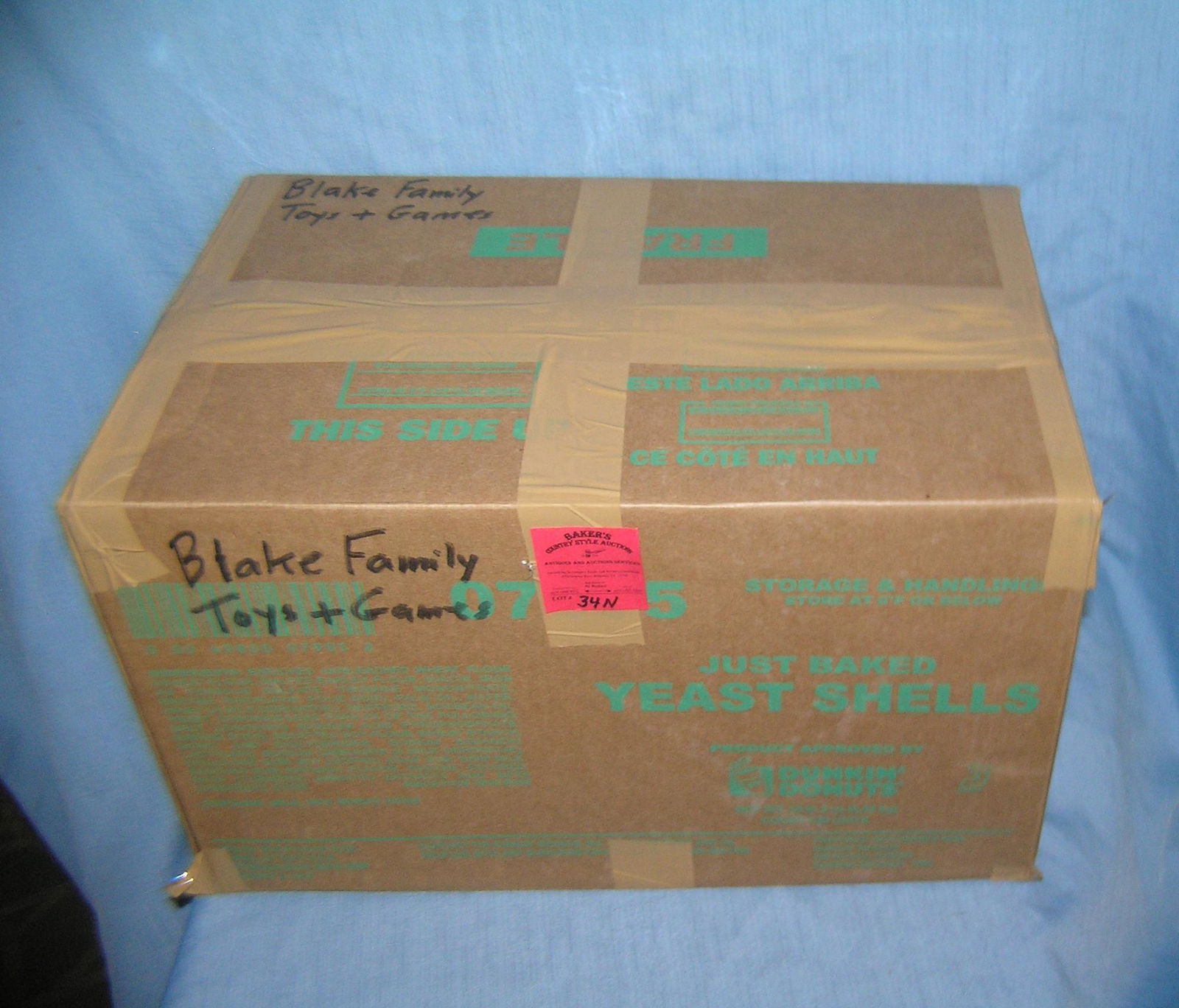 Moving and Storage Company mystery box lot: Moving and Storage Company mystery box lot marked Blake Family toys and games large box full part of a moving and storage company seized or unclaimed merchandise group sent to auction for liquidation