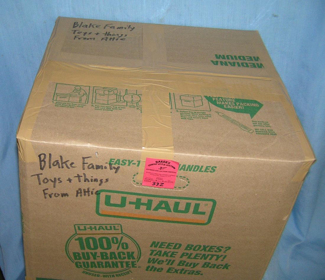 Moving and Storage Company mystery box lot: Moving and Storage Company mystery box lot marked Blake Family toys and things from attic large box full part of a moving and storage company seized or unclaimed merchandise group sent to auction for 