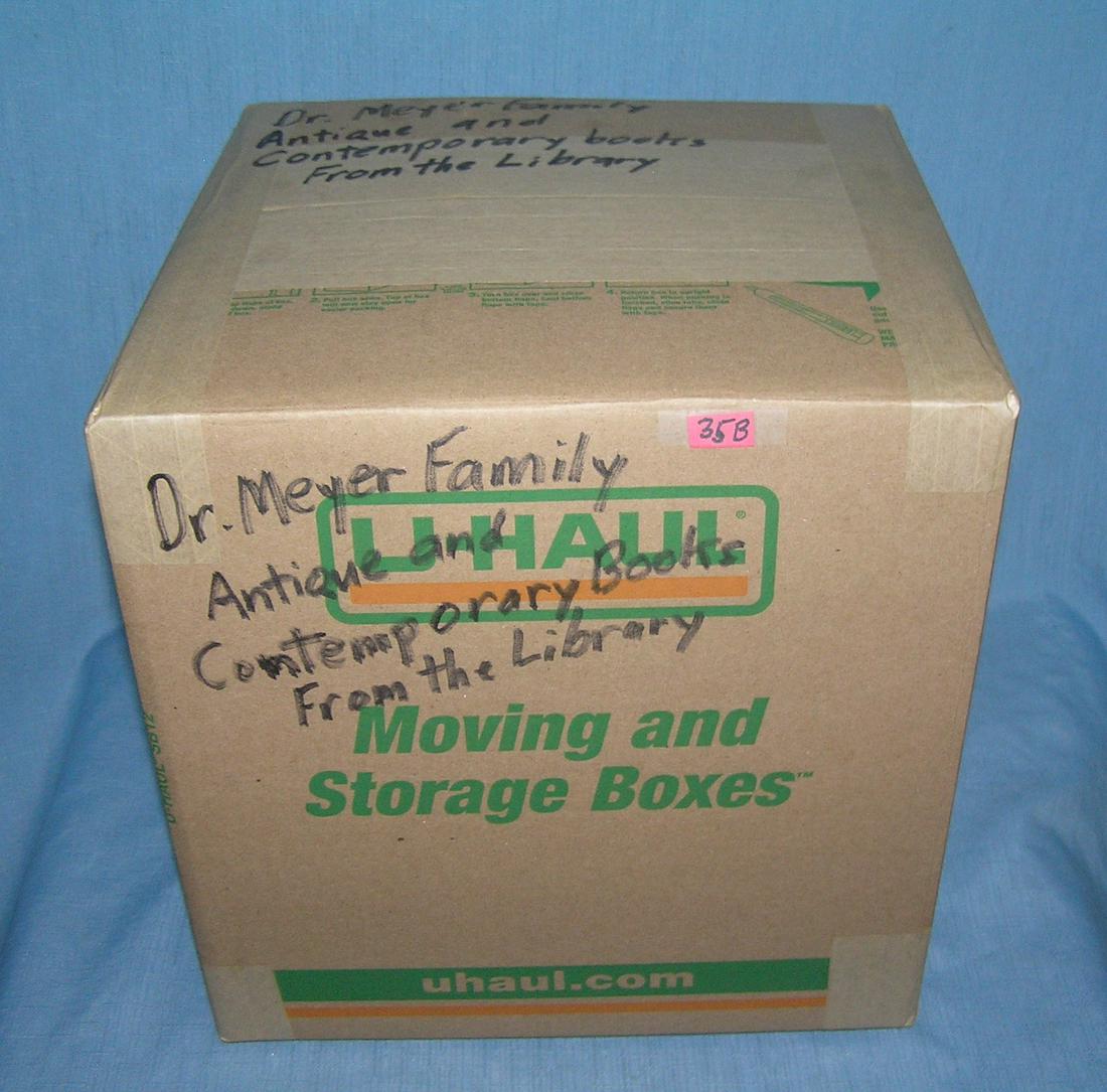Mystery box: Dr. Meyer family antique books from: Moving and Storage Company mystery box lot marked Dr. Meyer family antique and contemporary books from library part of a moving and storage company seized or unclaimed merchandise group sent to auctio