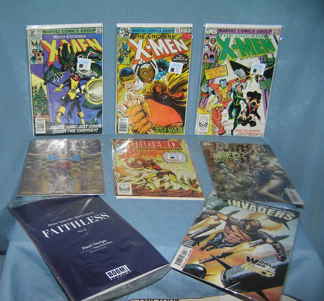 Vintage comic books featuring early Xmen and more: Collection of vintage comic books featuring early Xmen, Phoenix number 1, Miricle Man number 1, Black Widow number 2, Invaders number 5 and more est. value $130.00-$150.00