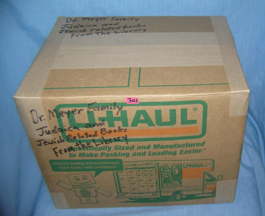Mystery box lot marked Dr. Meyer family library books: Moving and Storage Company mystery box lot marked Dr. Meyer family library judaica and Jewish related books part of a moving and storage company seized or unclaimed merchandise group sent to auction f
