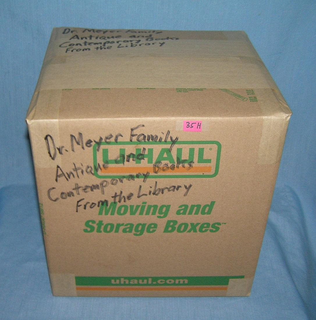 Mystery box: Dr. Meyer family antique books from: Moving and Storage Company mystery box lot marked Dr. Meyer family antique and contemporary books from library part of a moving and storage company seized or unclaimed merchandise group sent to auctio