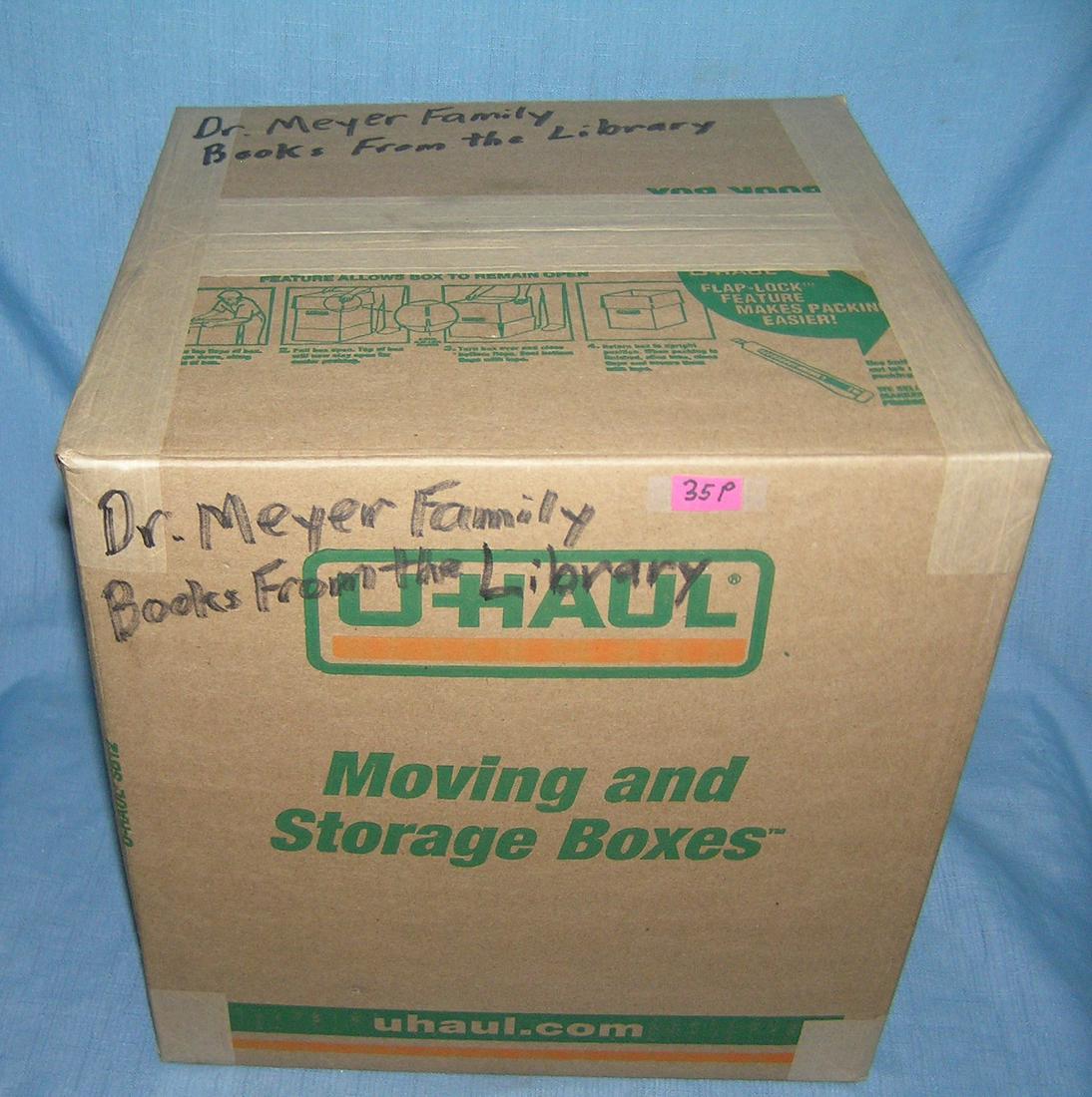 Mystery box: Dr. Meyer family books from library: Moving and Storage Company mystery box lot marked Dr. Meyer family books from library part of a moving and storage company seized or unclaimed merchandise group sent to auction for liquidation est. va