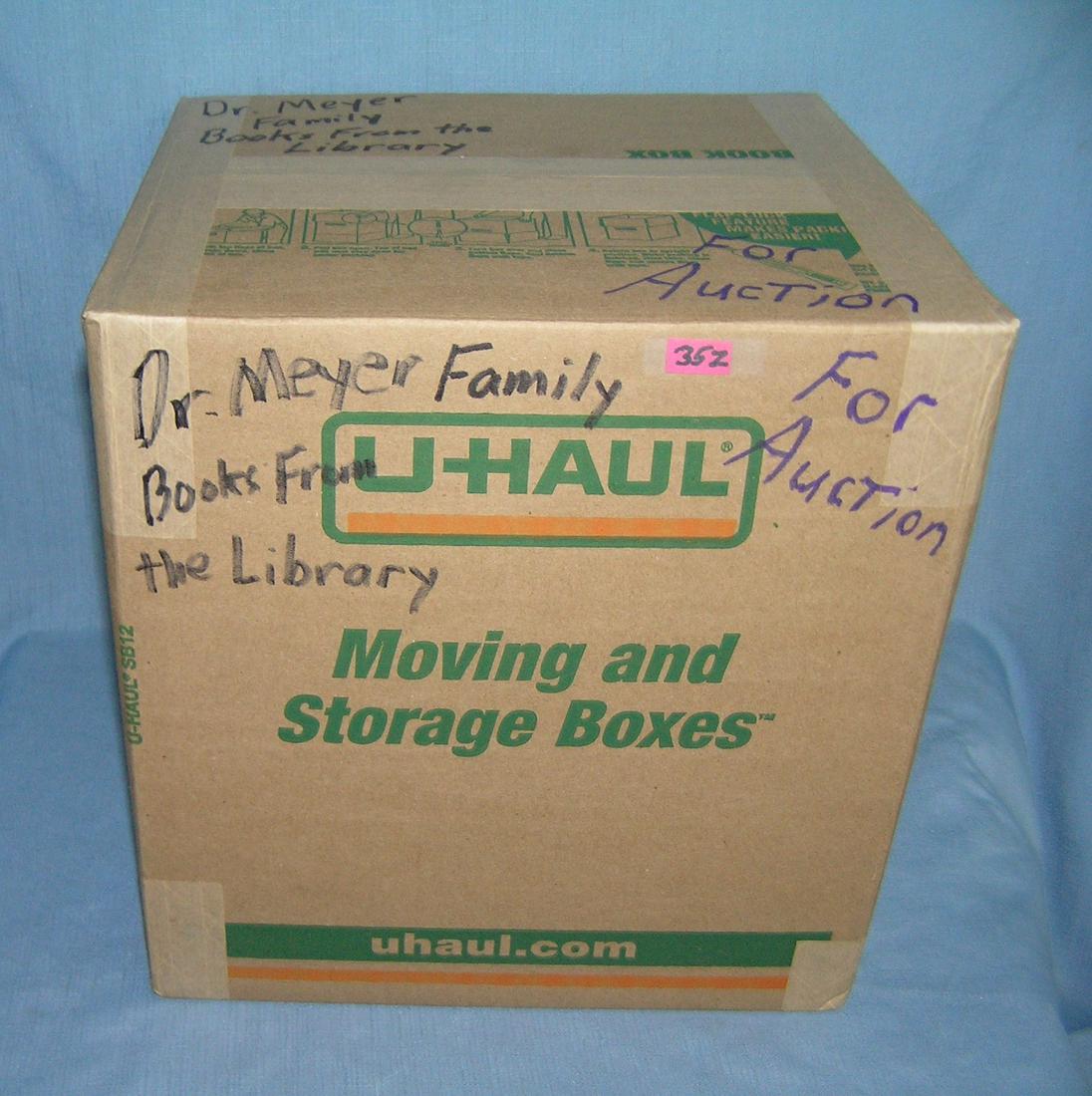Mystery box: Dr. Meyer family books from library: Moving and Storage Company mystery box lot marked Dr. Meyer family books from library part of a moving and storage company seized or unclaimed merchandise group sent to auction for liquidation est. va