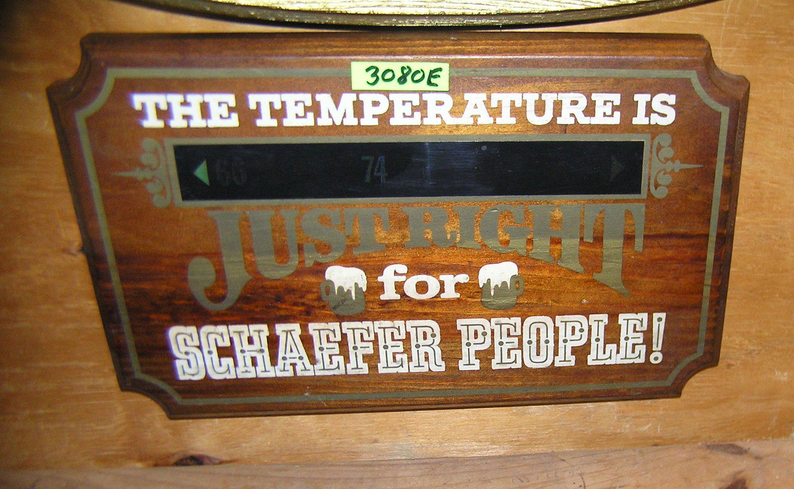 Schaefer Beer wooden advertising display piece: Schaefer Beer wooden advertising wall display piece with built in barometer est. value $75.00-$80.00