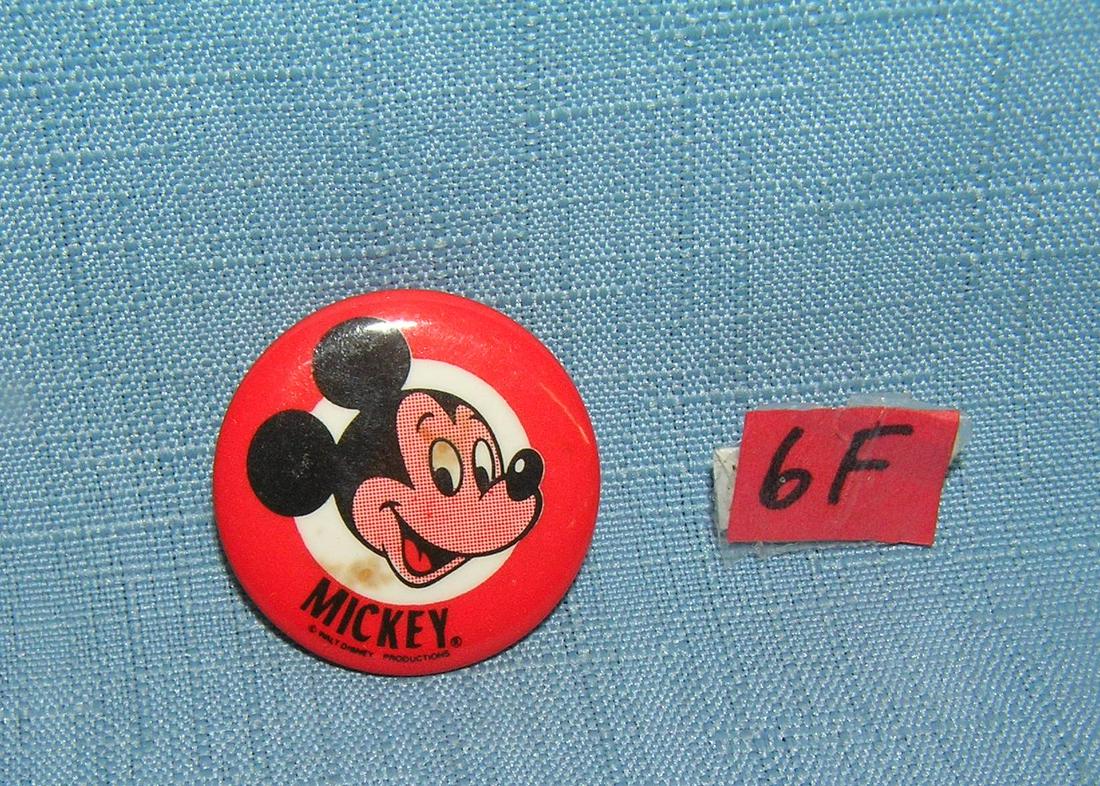Vintage Mickey Mouse pictural pin back button: Vintage Mickey Mouse pictural pin back button, Walt Disney Productions est. value $15.00-$20.00