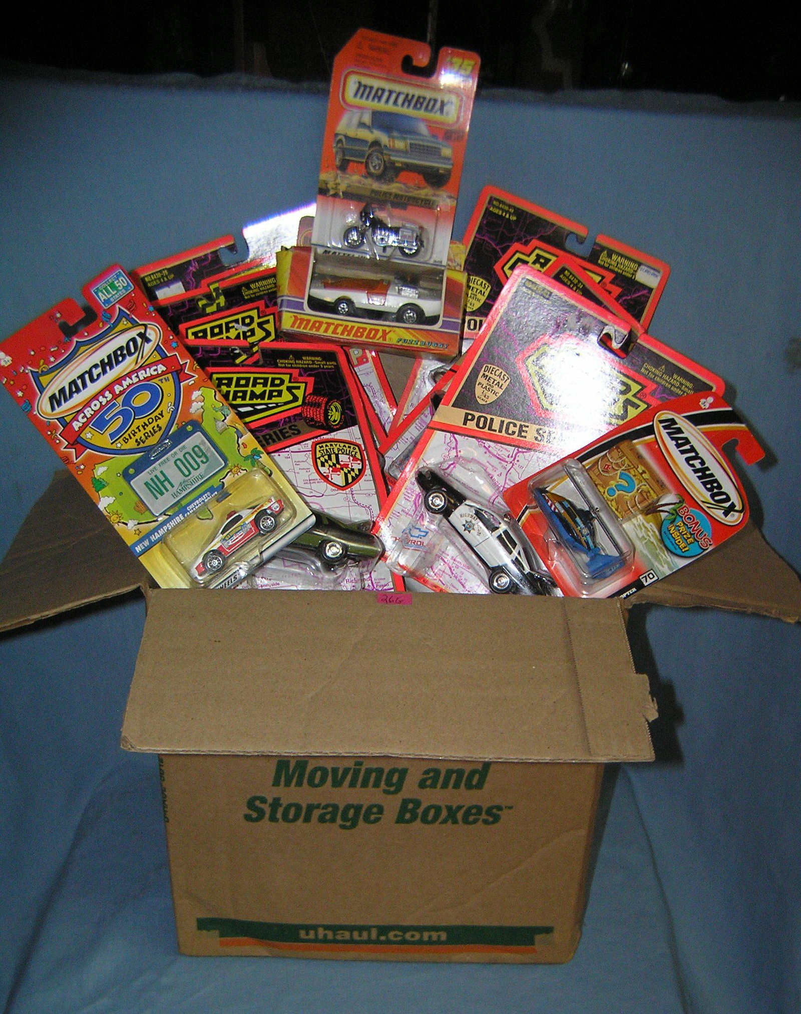 Box full of vintage Hot Wheels, Matchbox and assorted: Box full of vintage Hot Wheels, Matchbox and assorted die cast collector cars part of a moving and storage company seized or unclaimed merchandise group sent to auction for liquidation est. value $150