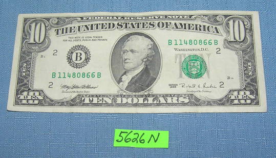 Vintage old style small portrait US ten dollar bill: Vintage old style small portrait US ten dollar bill est. value $25.00-$30.00