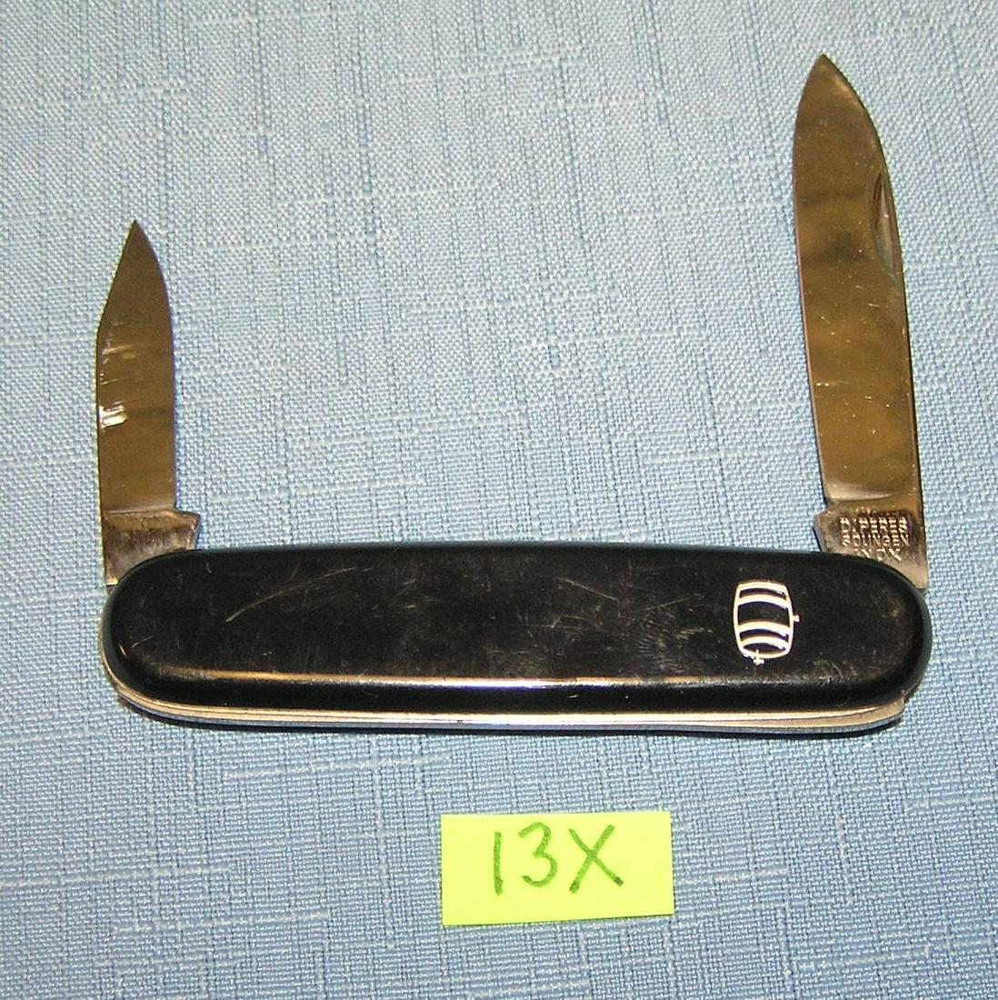 Beer keg decorated 2 bladed pocket knife: Beer keg decorated 2 bladed pocket knife by Inox Solingen mint old dealer store stock est. value $30.00-$40.00