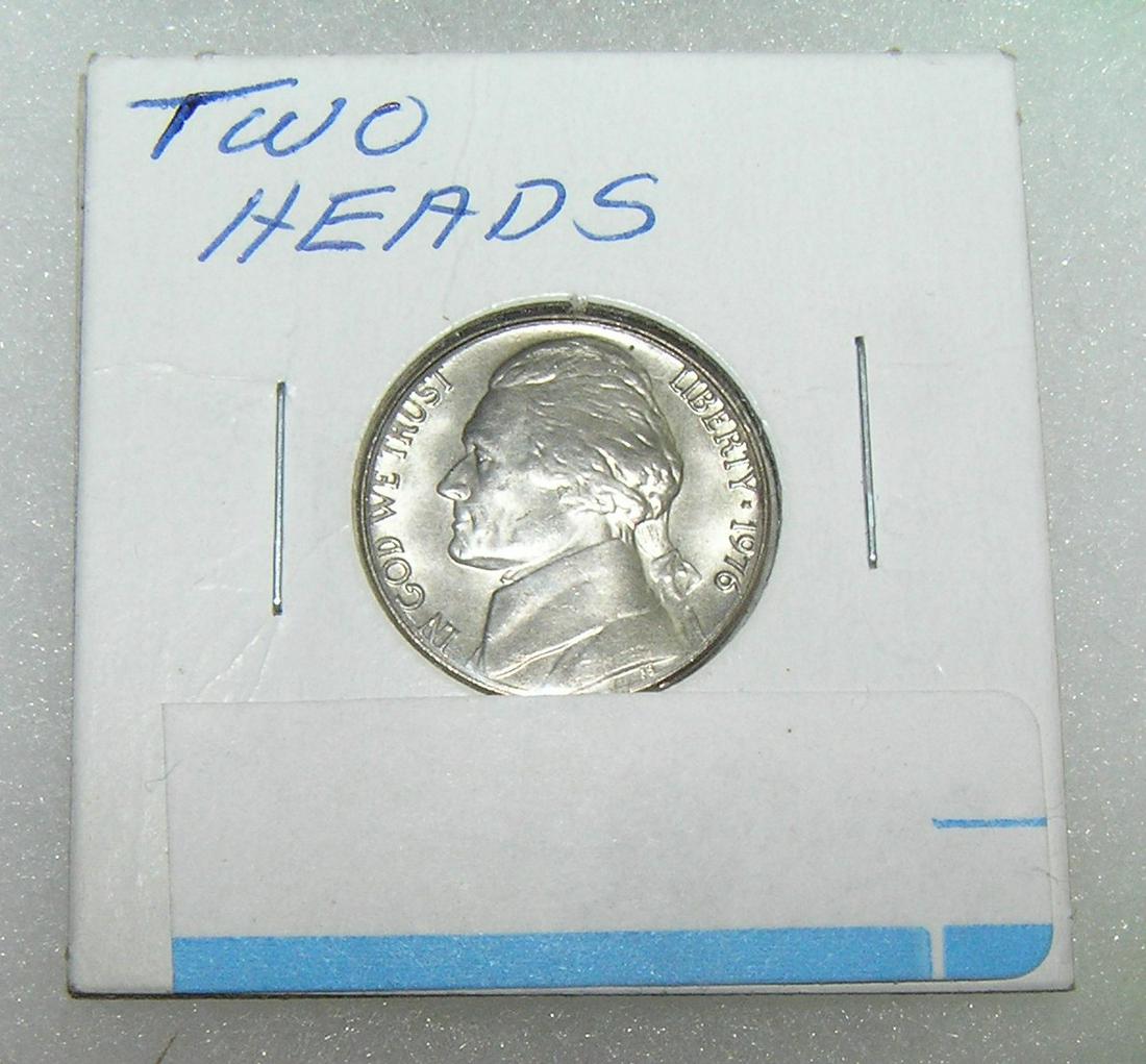 Thomas Jefferson 2 headed double sided nickle: Thomas Jefferson 2 headed double sided nickle 1976 featuring Jefferson head and bust same on both sides a great novelty or error coin est. value $30.00-$35.00