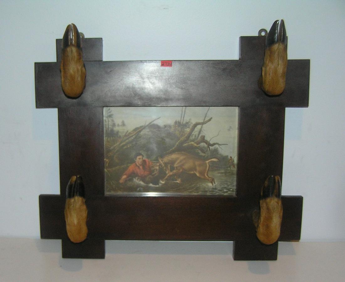 Adirondack style deer hoof decorative gun rack: Great early Adirondack style deer hoof decorative gun rack with 1952 calendar back circa early 1950's est. value $325.00-$350.00