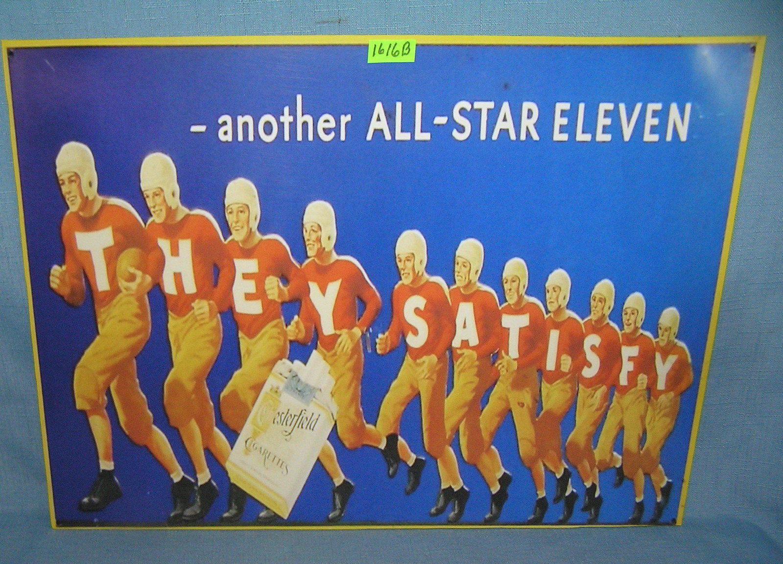 Chesterfield cigarettes all star football team retro: Chesterfield cigarettes all star 11 football team retro style advertising sign 12 inches by 16 inches on board est. value $40.00-$50.00