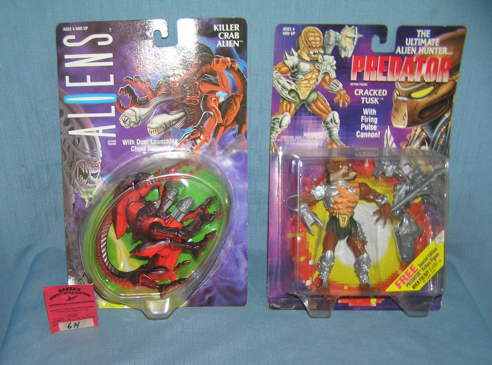 Pair of vintage Alien and Preditor action figures: Pair of vintage Alien and Preditor action figures includes Killer Crab Alien and Crack Tusk with firing pulse cannon both mint on card est. value $40.00-$50.00