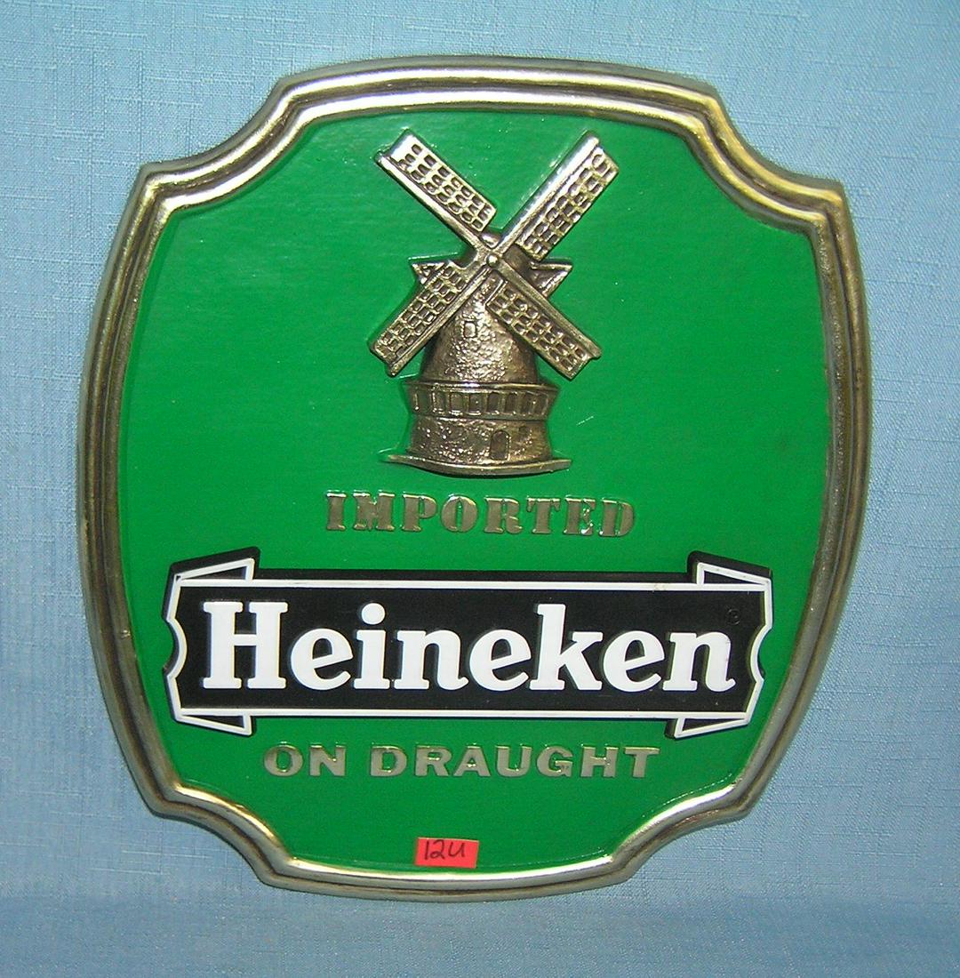Heineken imported beer advertising display sign: Vintage Heineken imported beer advertising display sign mint old dealer store stock est. value $35.00-$40.00