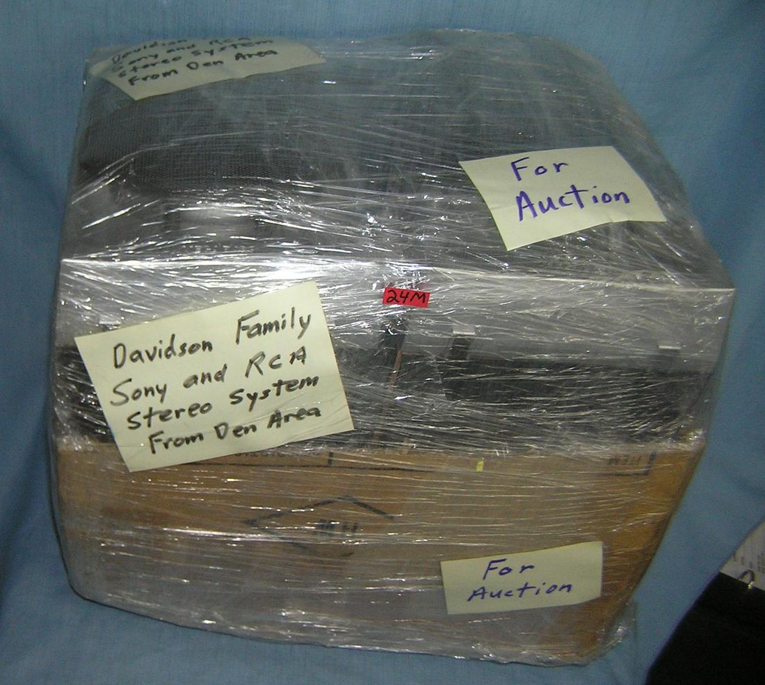 Mystery moving and storage Co. box lot: Mystery moving and storage Co. box lot marked Davidson family Sony and RCA stereo system from den part of a moving and storage company seized or unclaimed merchandise group sent to auction for liquida