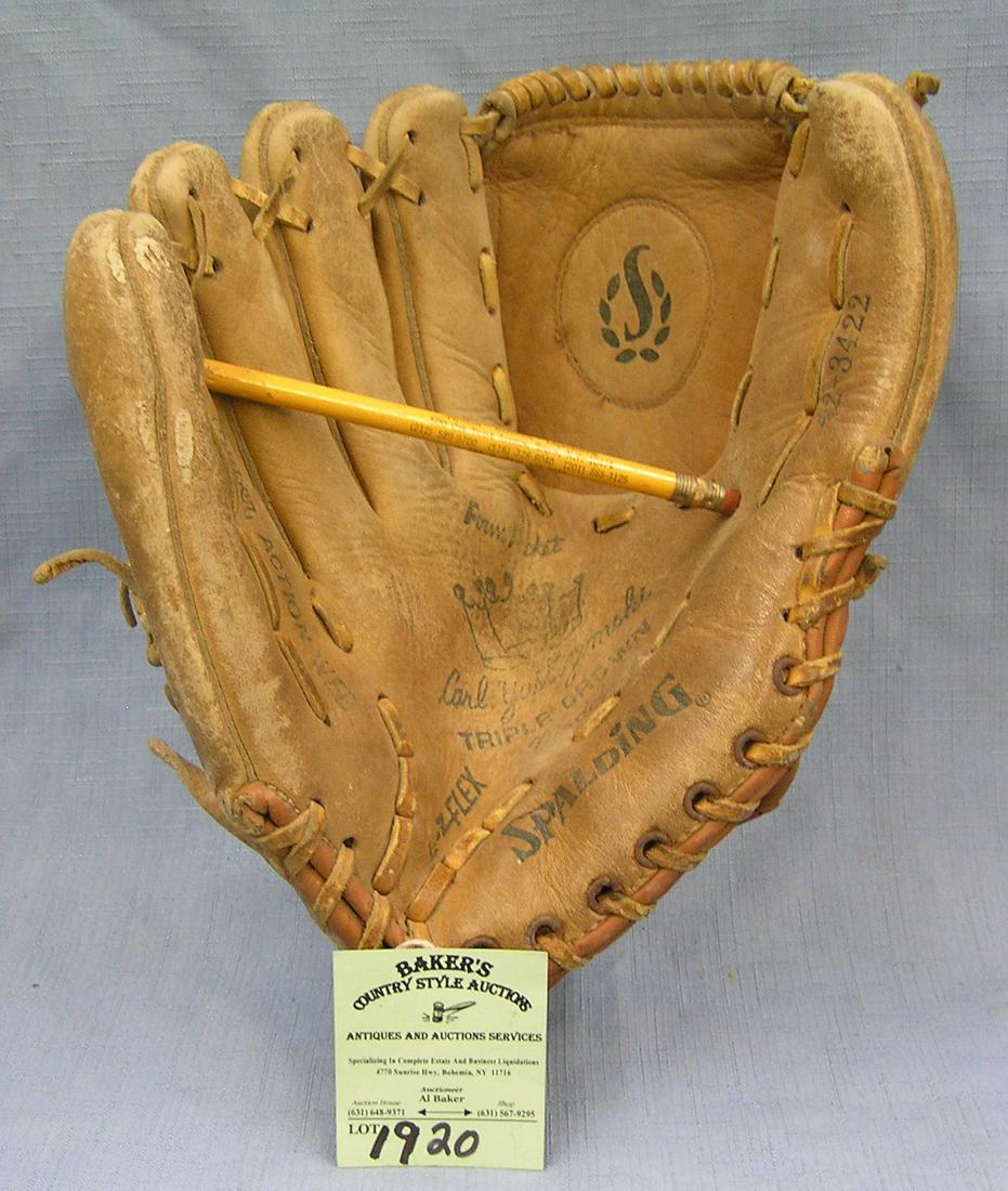 Vintage leather Carl Yastrzemski baseball glove: Vintage leather Carl Yastrzemski baseball glove est. value $125.00-$150.00