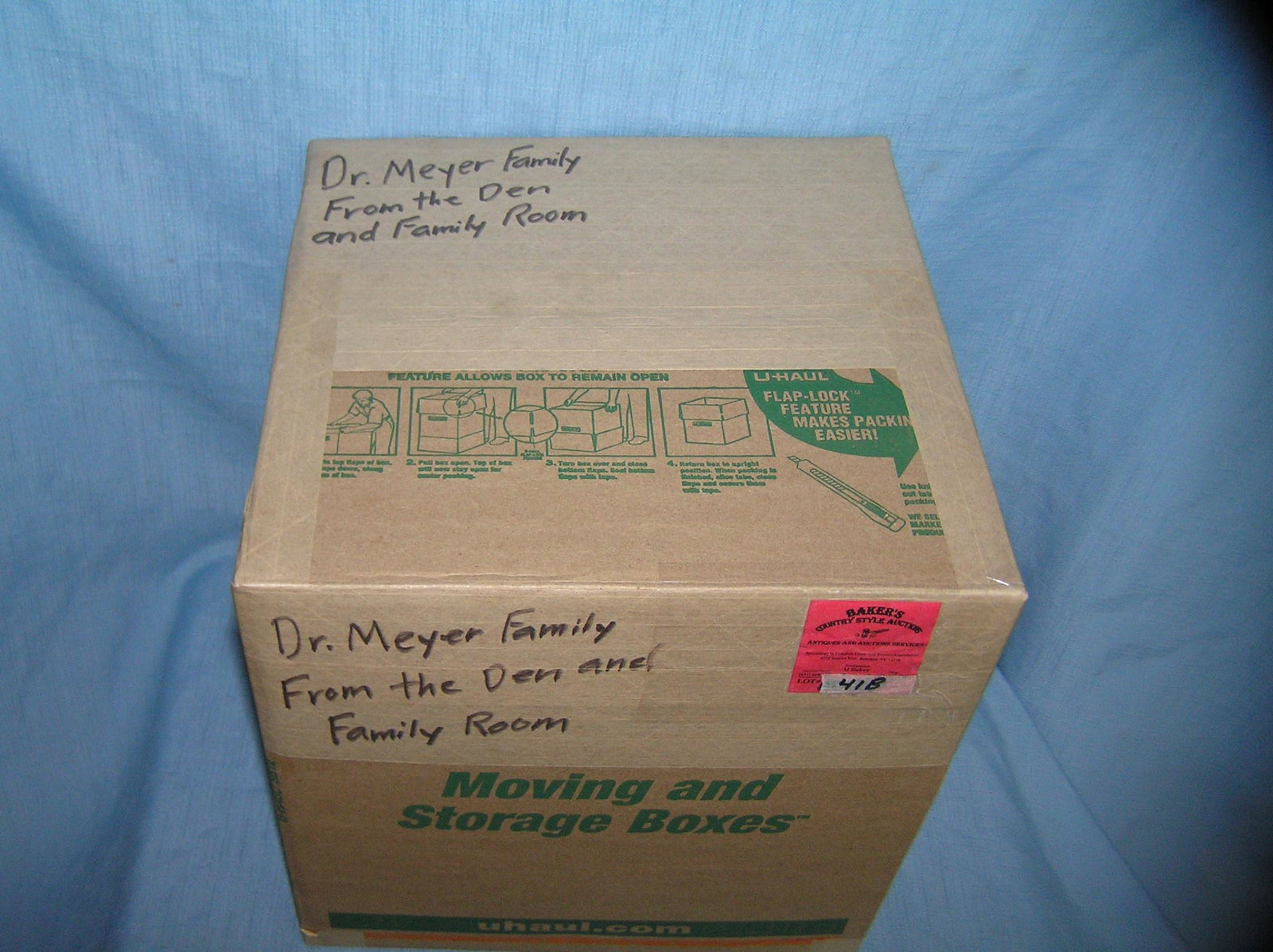 Moving and Storage Company mystery box lot: Moving and Storage Company mystery box lot marked Dr. Meyer family contents from den and family room part of a moving and storage company seized or unclaimed merchandise group sent to auction for liqu