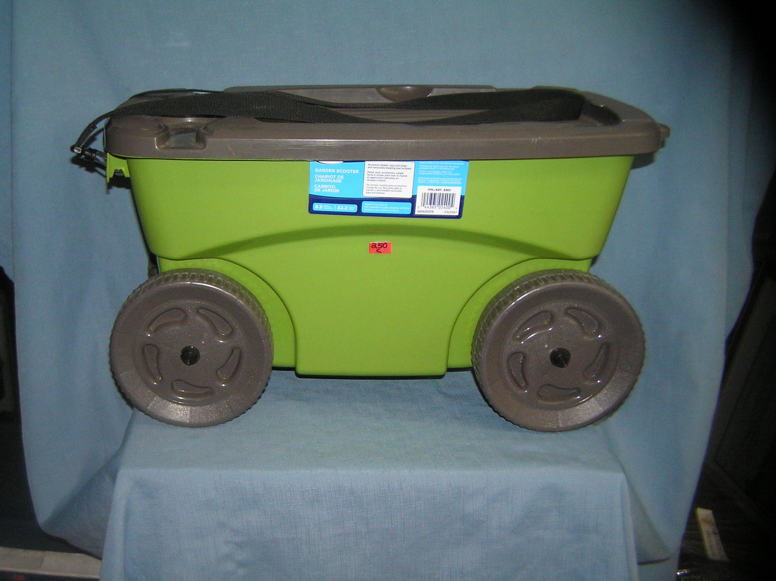 High quality garden scooter: High quality garden scooter great garden tool carry all bench, wheeled cart and storage combo by Suncart company like new condition est. value $50.00-$60.00