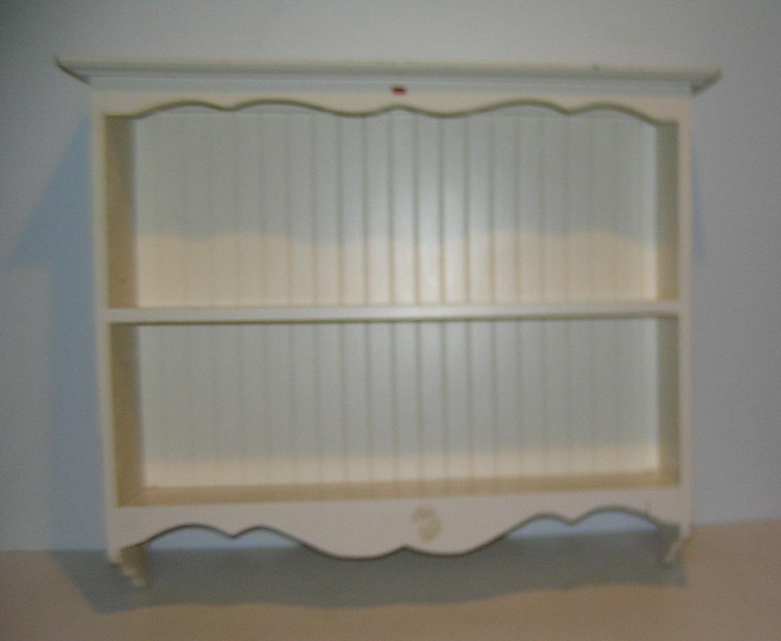 Cupboard top with plate slats cut into shelves: Cupboard top with plate slats cut into shelves for display est. value $75.00-$80.00