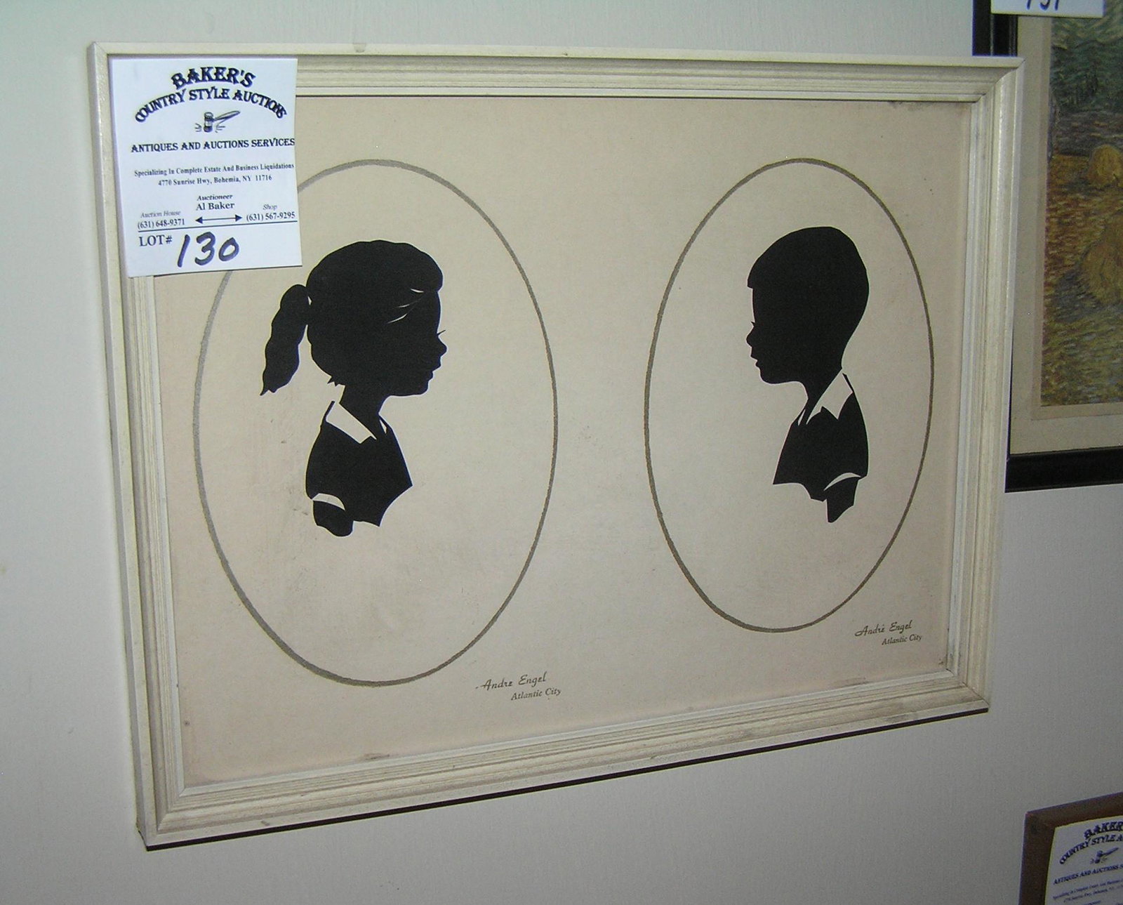Pair of framed silhouettes by Andre Engel: Pair of framed silhouettes by Andre Engel of Atlantic City, framed est. value $40.00-$50.00