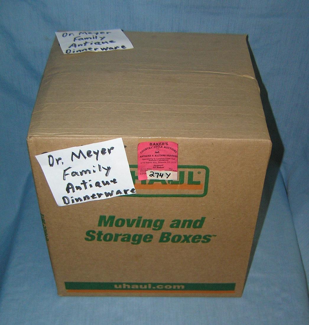 Moving and storage co. box of dinnerware & more: Moving and storage company box full of dinnerware and serving pieces a large 30 piece dinnerware and serving piece group includes German, English and American pieces Scrato of German, Kennewerk of Eng