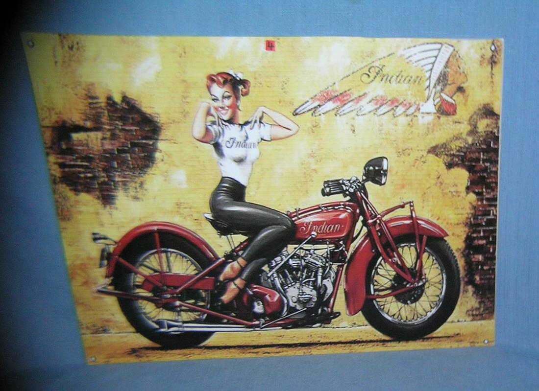 Indian Motorcycles retro style advertising sign: Indian Motorcycles retro style advertising sign 12 inches by 16 inches est. value $40.00-$50.00