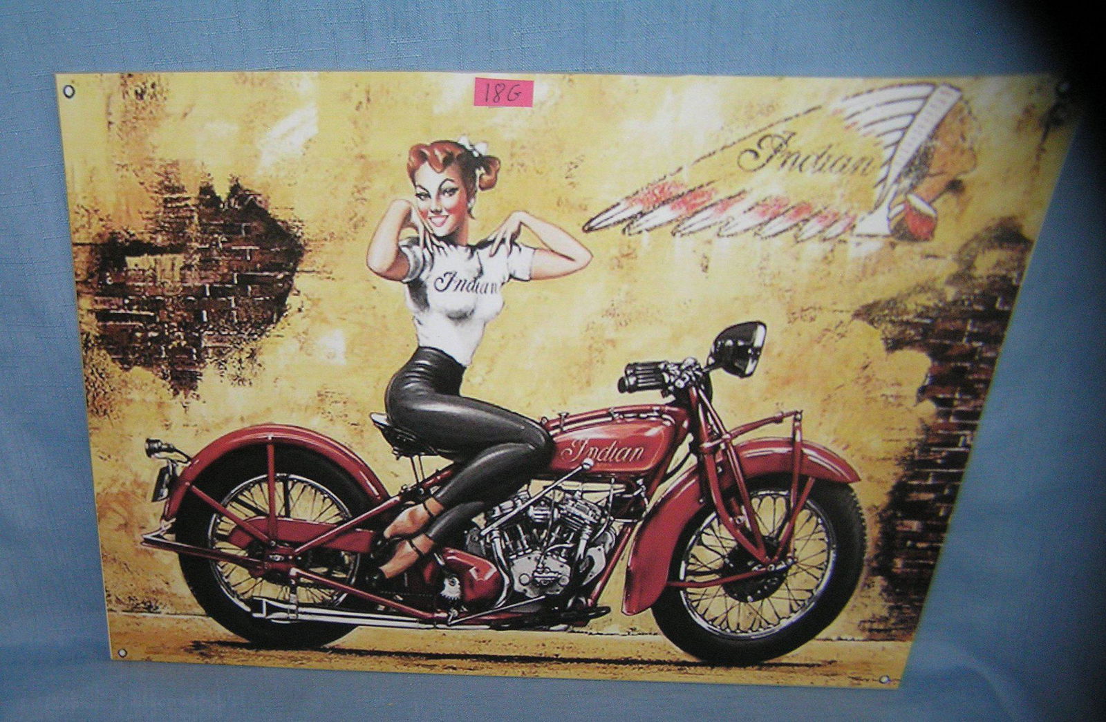 indian Motorcycle retro advertising sign: indian Motorcycle retro advertising sign 12 inches by 16 inches est. value $40.00-$50.00