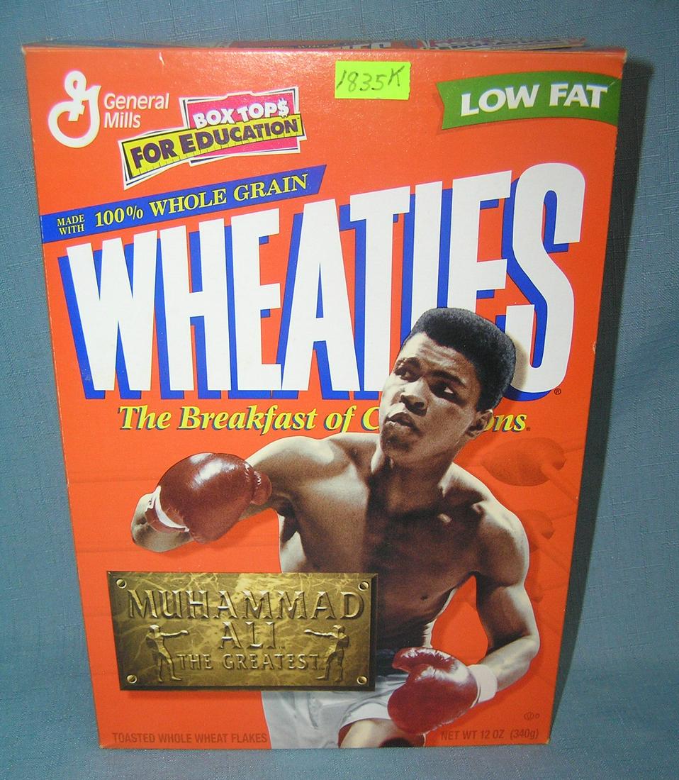 Muhammad Ali Wheaties cereal box: Muhammad Ali boxing champion Wheaties cereal box complete cereal box est. value $35.00-$50.00