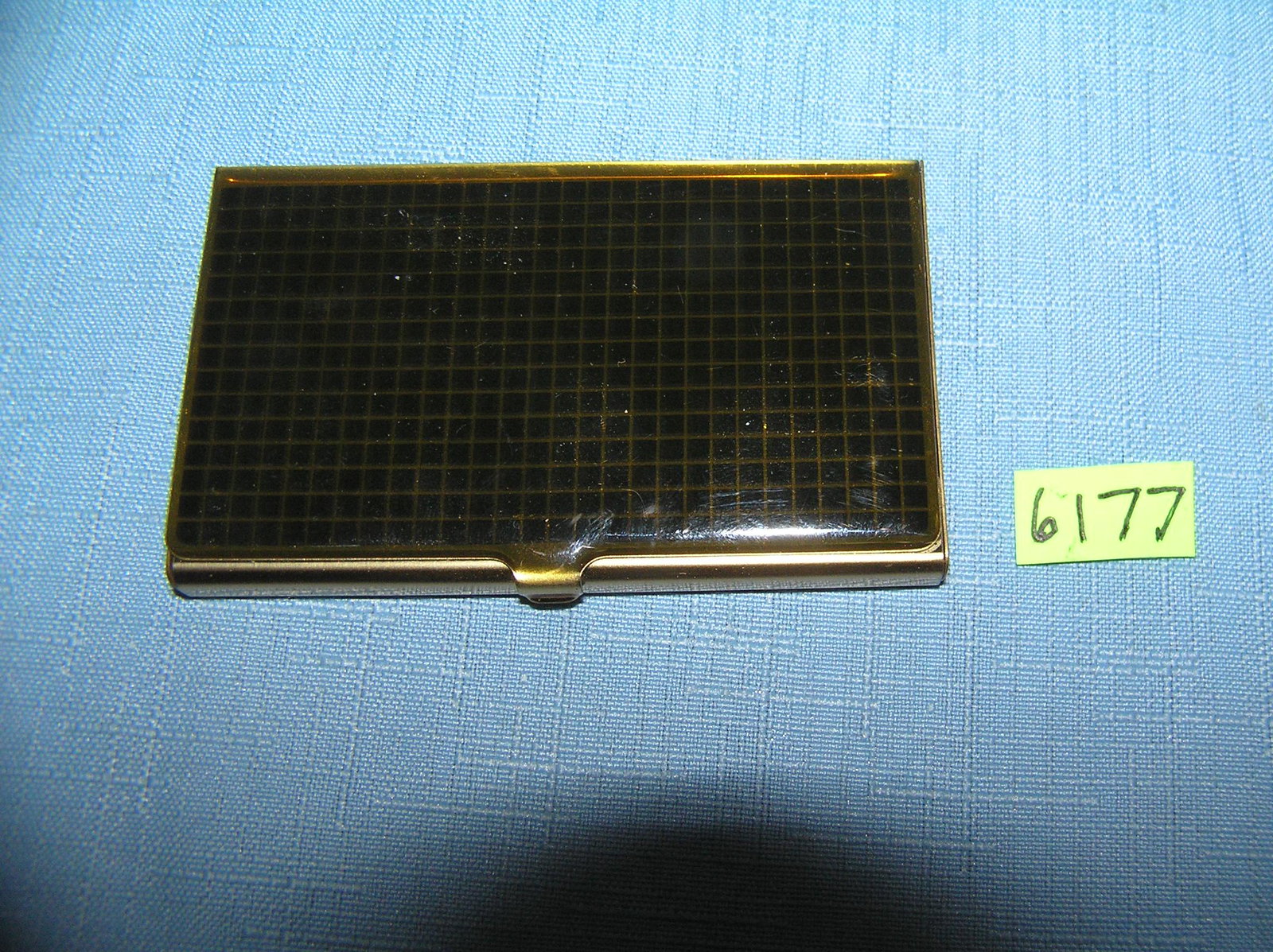 Brass and amber decorated business card case: Brass and amber decorated business card case est. value $20.00-$25.00