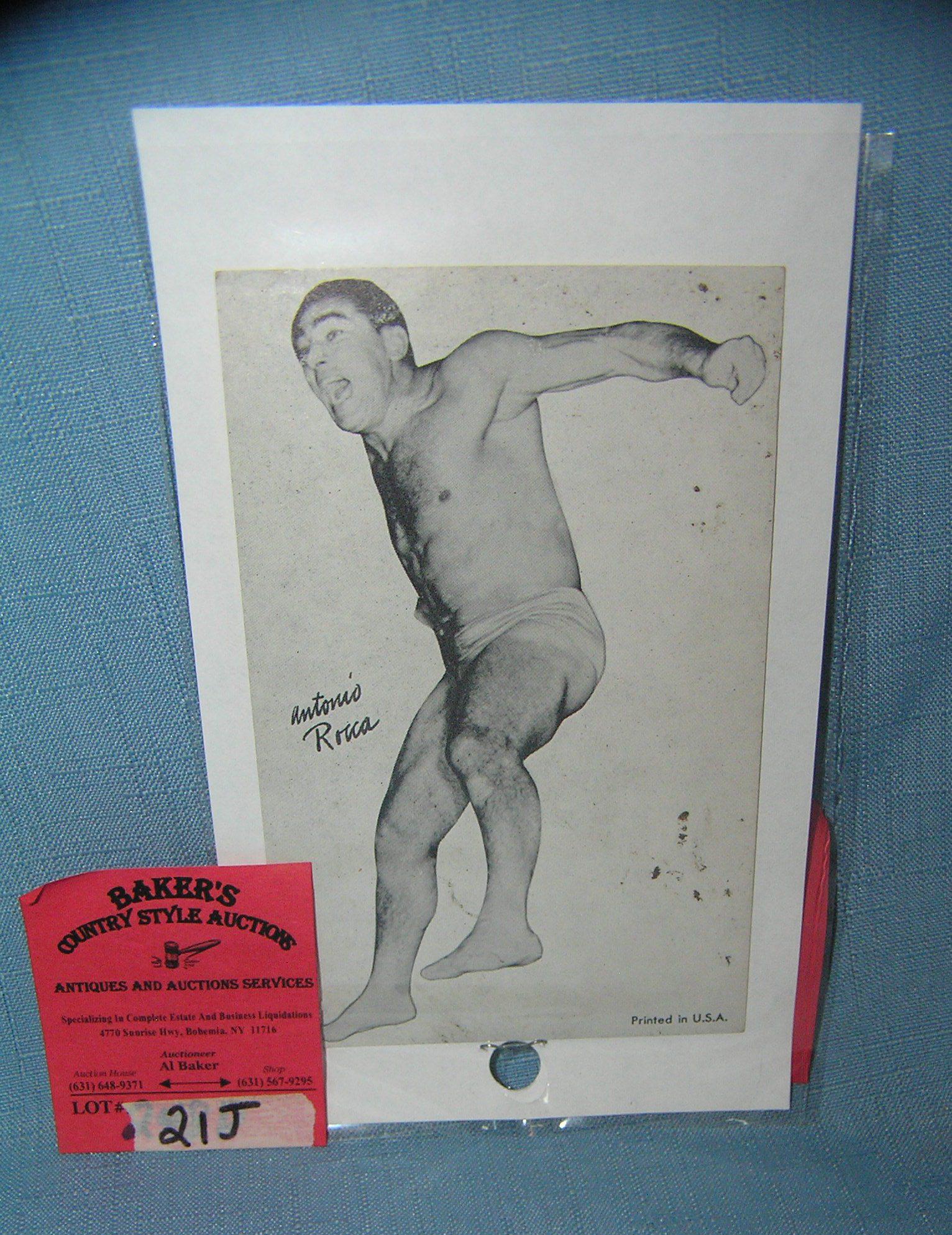 Antonio Rocker wrestling penny arcade sports card: Early Antonio Rocker wrestling exhibit penny arcade sports card est. value $25.00-$35.00