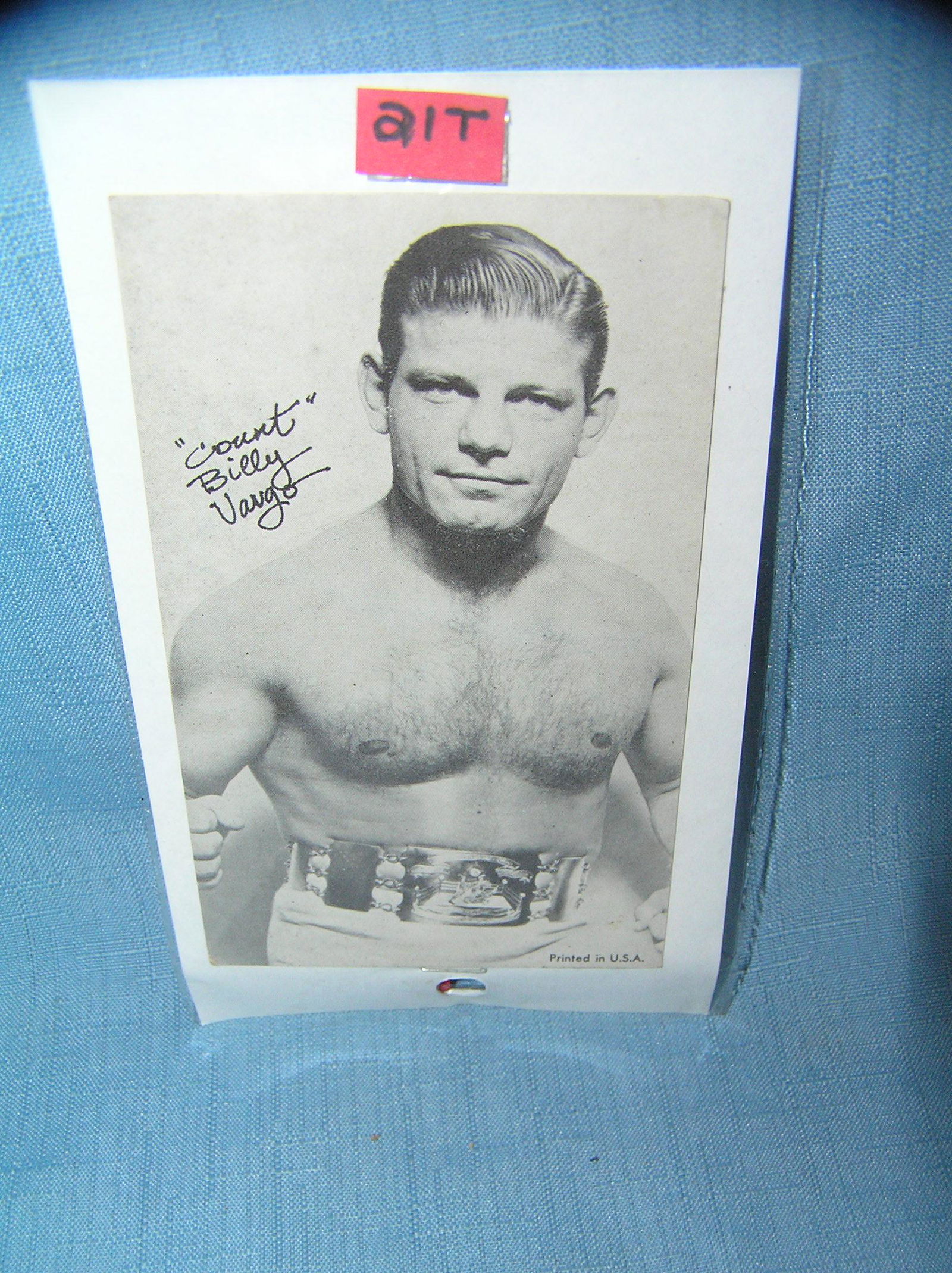 Billy Vargo champion wrestling penny arcade card: Early Count Billy Vargo champion wrestling exhibit penny arcade sports card est. value $25.00-$35.00