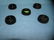 Group of 5 dark amber Depression glass furniture