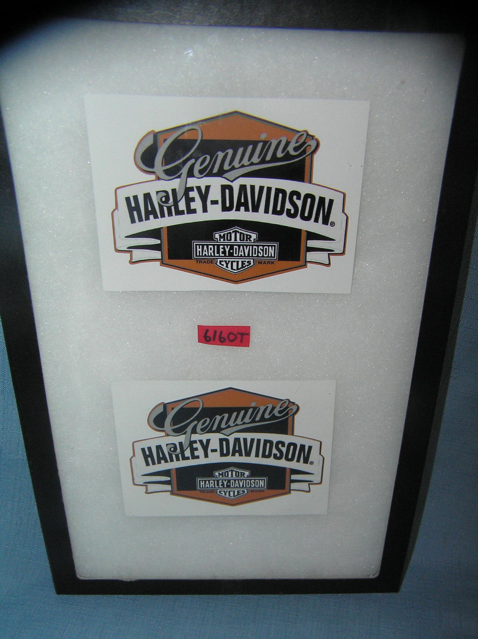 Pair of Harley Davidson advertising stickers: Pair of Harley Davidson 3 1/2 inches by 4 1/2 inches stickers advertising promotional stickers est. value $15.00-$20.00