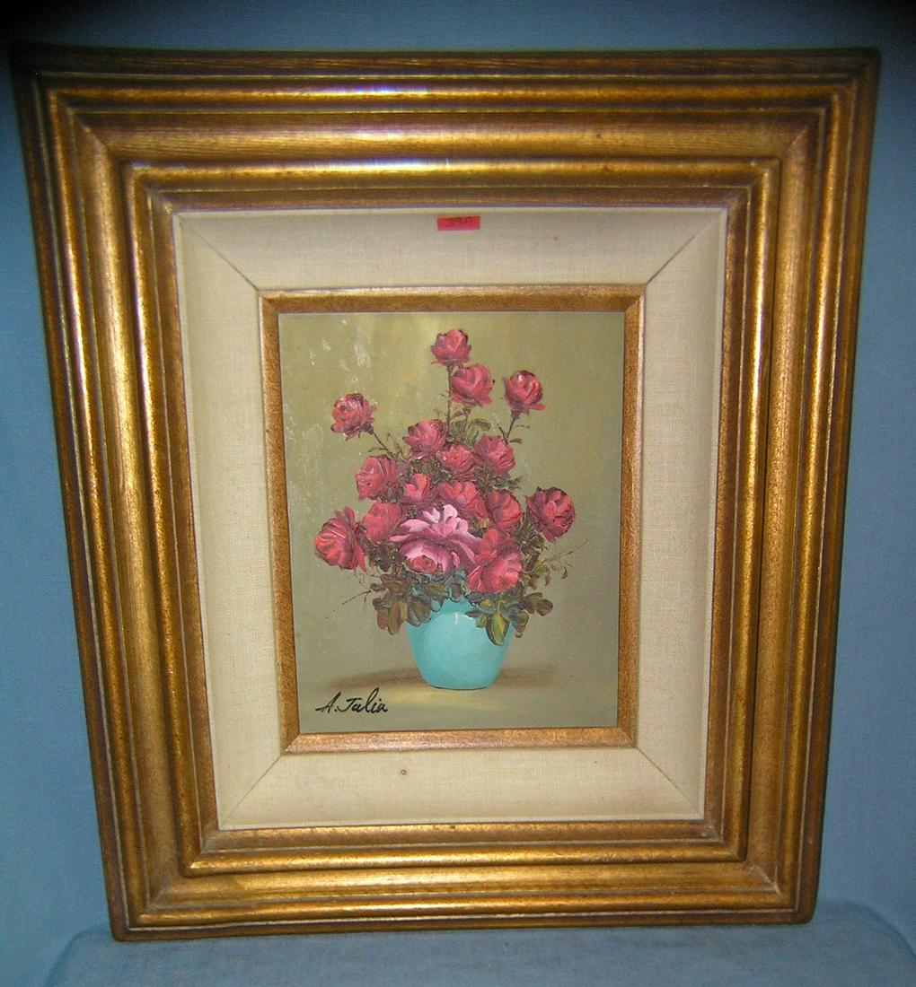 Vintage floral oil on canvas painting artist signed A.: Vintage floral oil on canvas painting artist signed A. Julia 17 1/2 inches by 19 1/2 inches est. value $150.00-$200.00