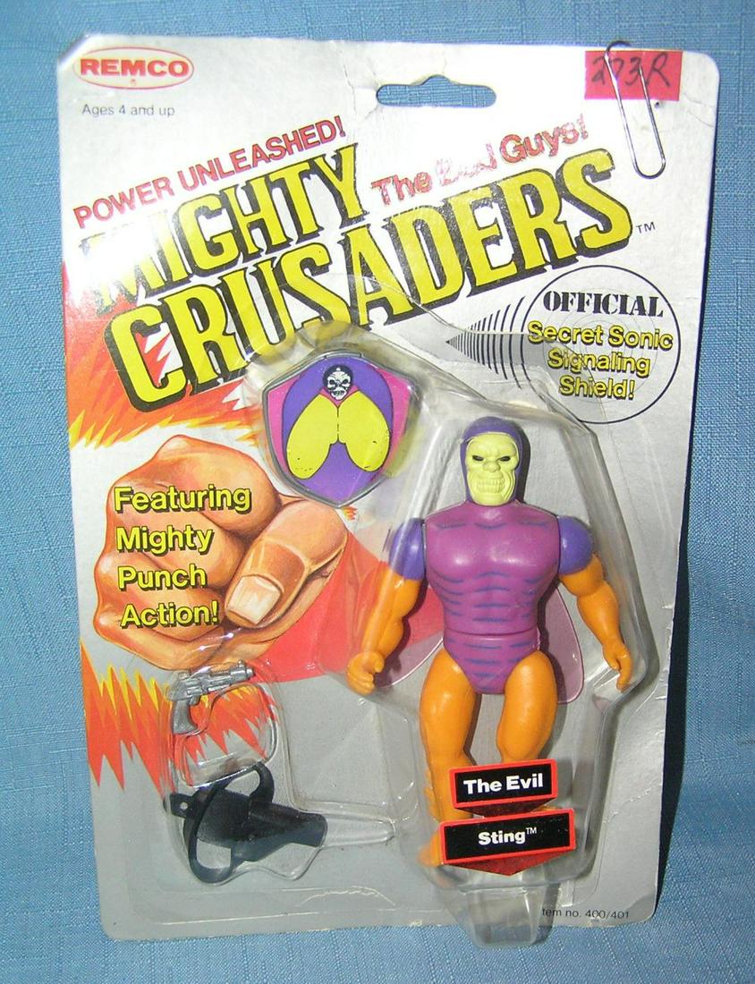 Mighty Crusaders Evil Sting Bad Guy action figure: Vintage Mighty Crusaders The Evil Sting Bad Guy action figure mint on card by Remco Toys 1984 est. value $65.00-$75.00