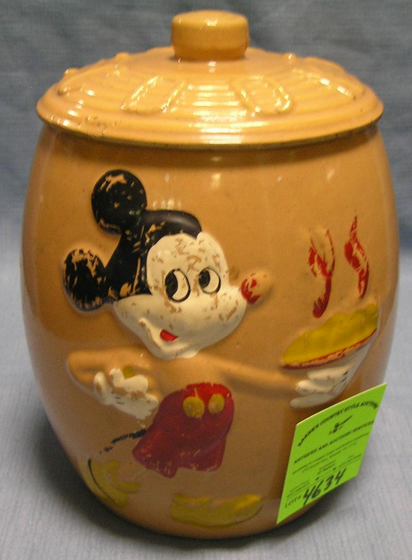 Mickey Mouse cookie jar by Walt Disney Prod.: Early hand painted Walt Disney’s Mickey Mouse cookie jar by Walt Disney productions scarce $250.00-$300.00