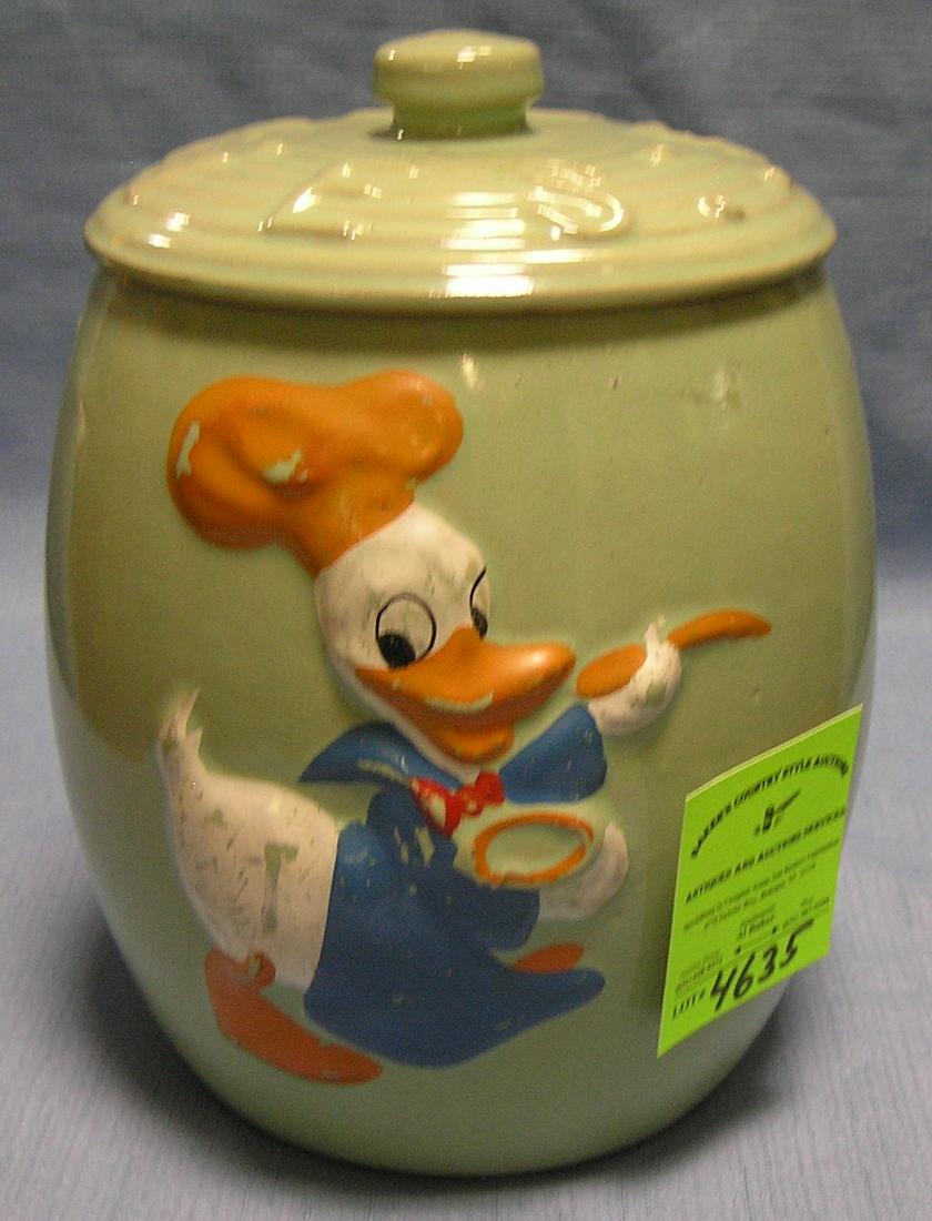 Donald Duck cookie jar by Walt Disney Prod.: Early hand painted Walt Disney’s Donald Duck cookie jar by Walt Disney productions scarce $250.00-$300.00