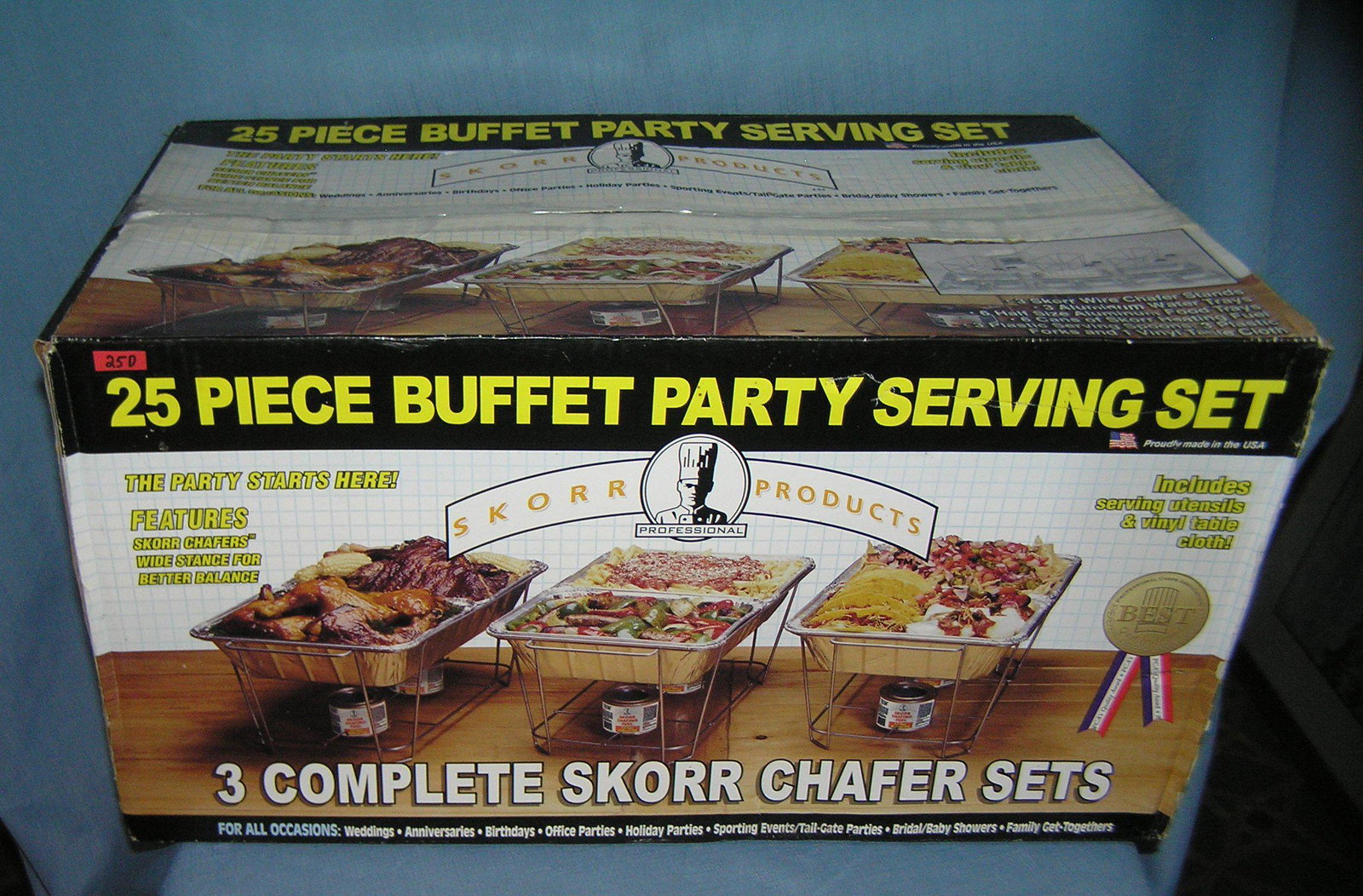 25 piece buffet party serving set with original box: 25 piece buffet party serving set with original box part of a moving and storage company seized or unclaimed merchandise group sent to auction for liquidation est. value $40.00-$45.00
