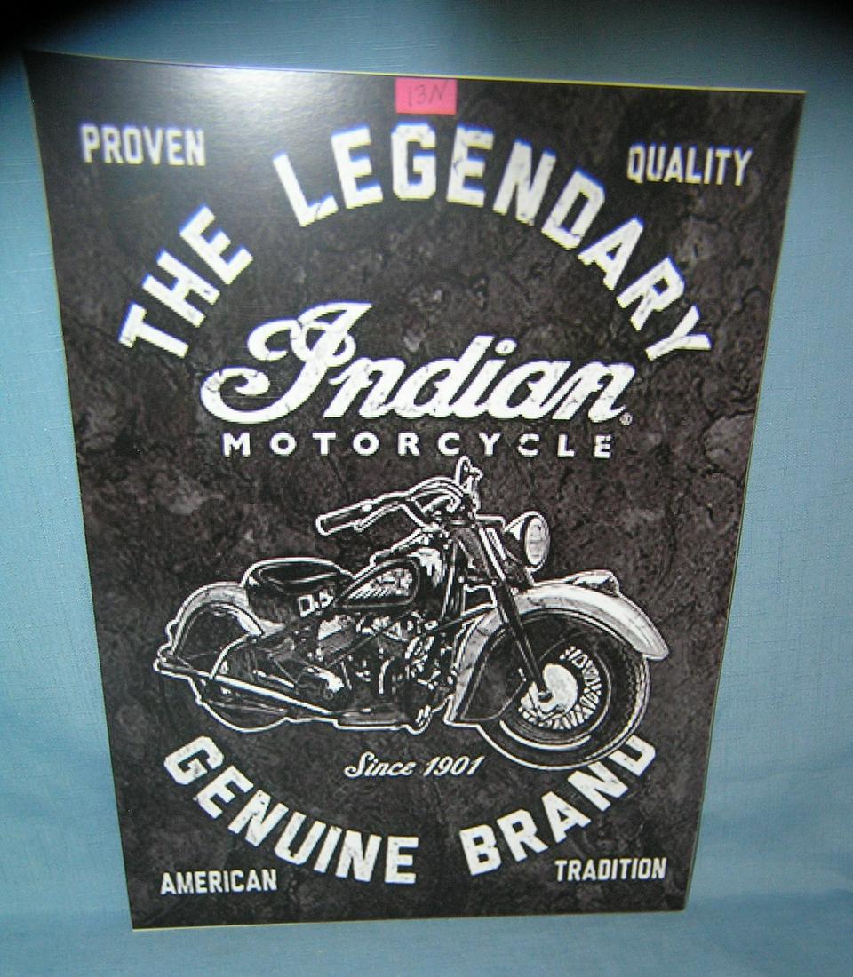 Indian Motorcycles retro advertising sign: Indian Motorcycles retro advertising sign 12 inches by 16 inches est. value $40.00-$50.00