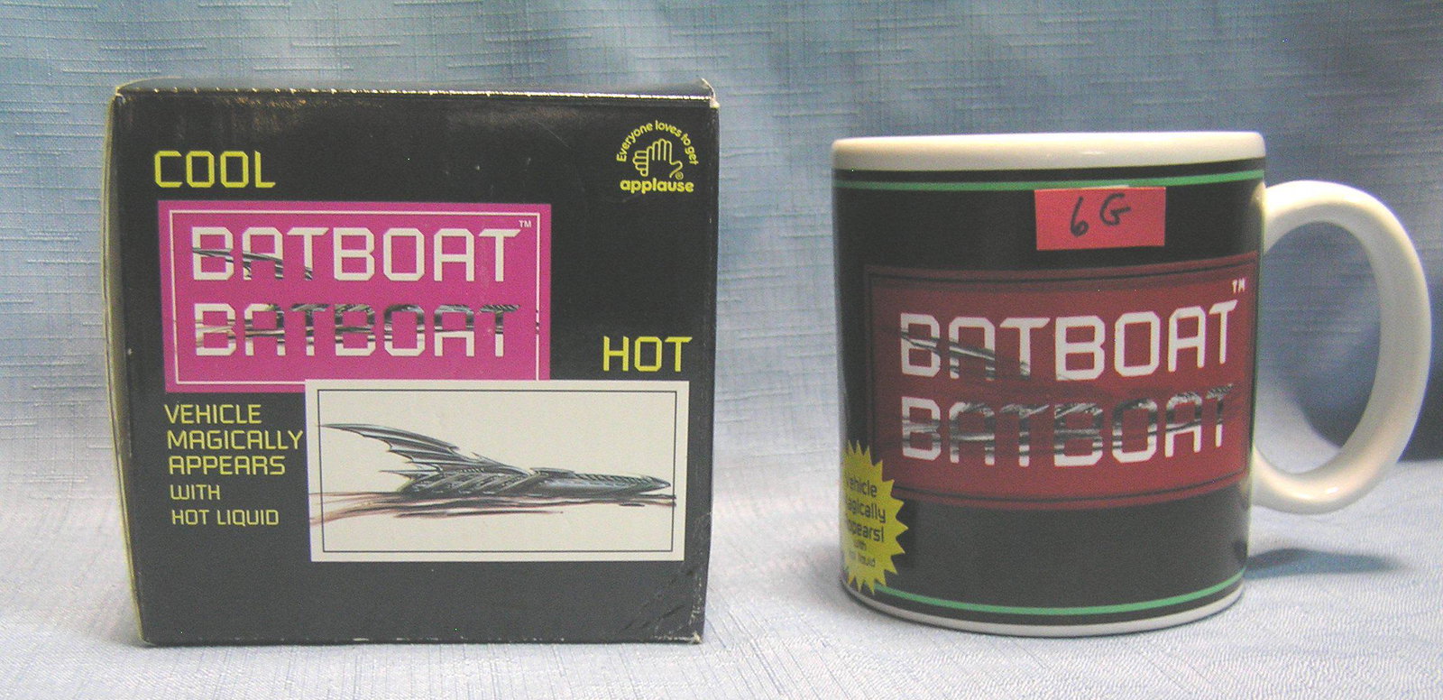 Bat Boat mystery appearing image collector's mug: Vintage Bat Boat mystery hot and cold appearing image collector's mug, bat boat appears with hot beverage est. value $25.00-$30.00