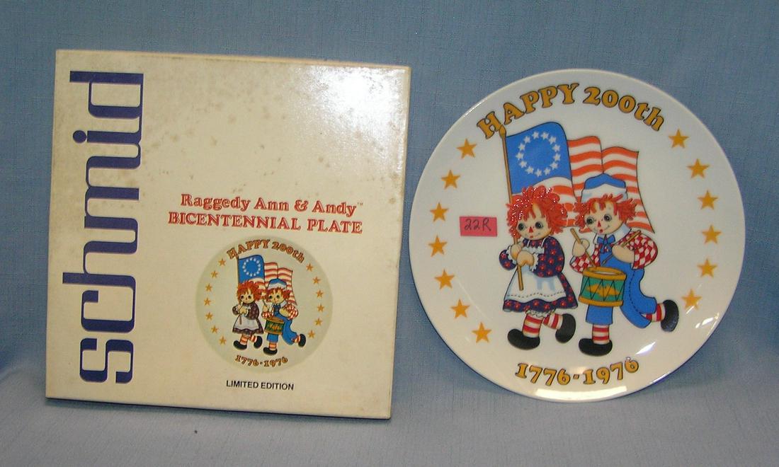 Raggedy Ann and Andy Bicentennial collector plate: Raggedy Ann and Andy Bicentennial porcelain collector plate by Schmid 1976 with original box est. value $25.00-$30.00