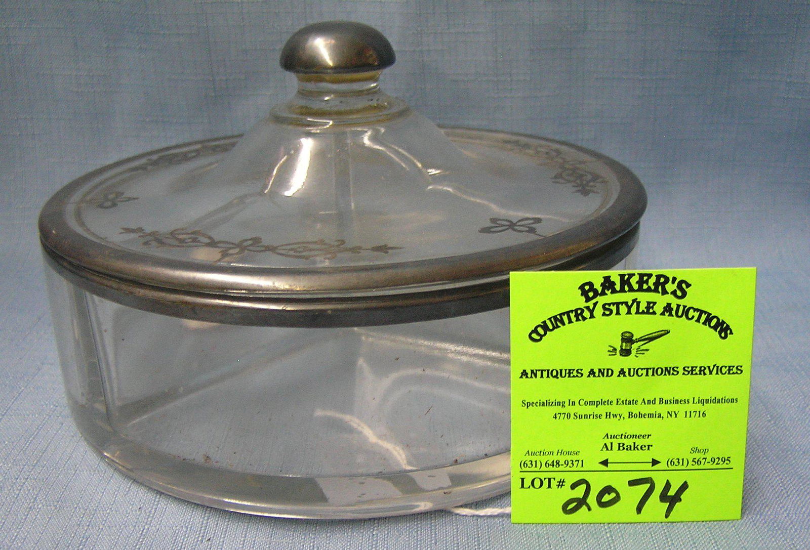 Antique silver overlay 3 sectioned storage box: Antique silver overlay three sectioned storage box dated on the lid 1937 est. value $75.00-$100.00