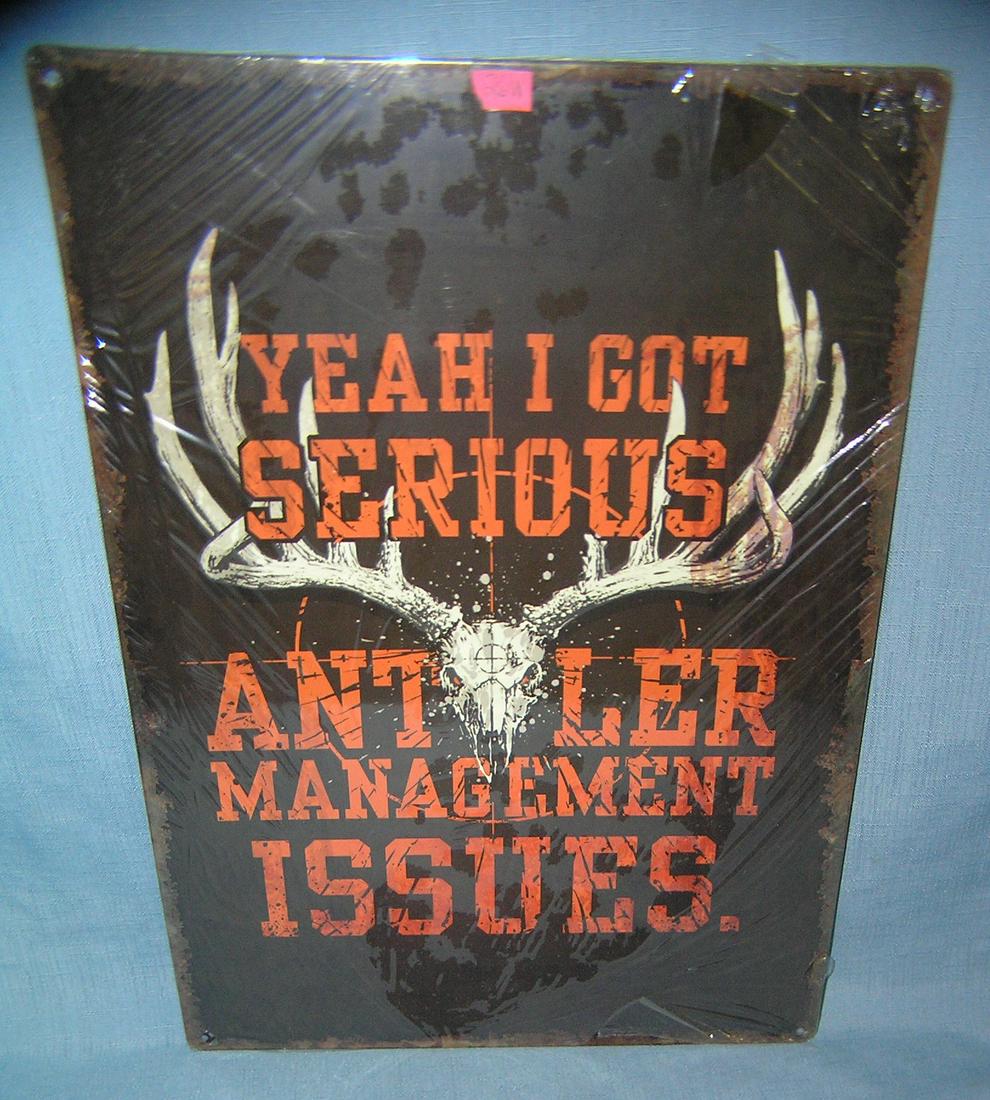 All tin Antler management issues advertising sign: All tin Antler management issues advertising sign great for mancave est. value $50.00-$60.00