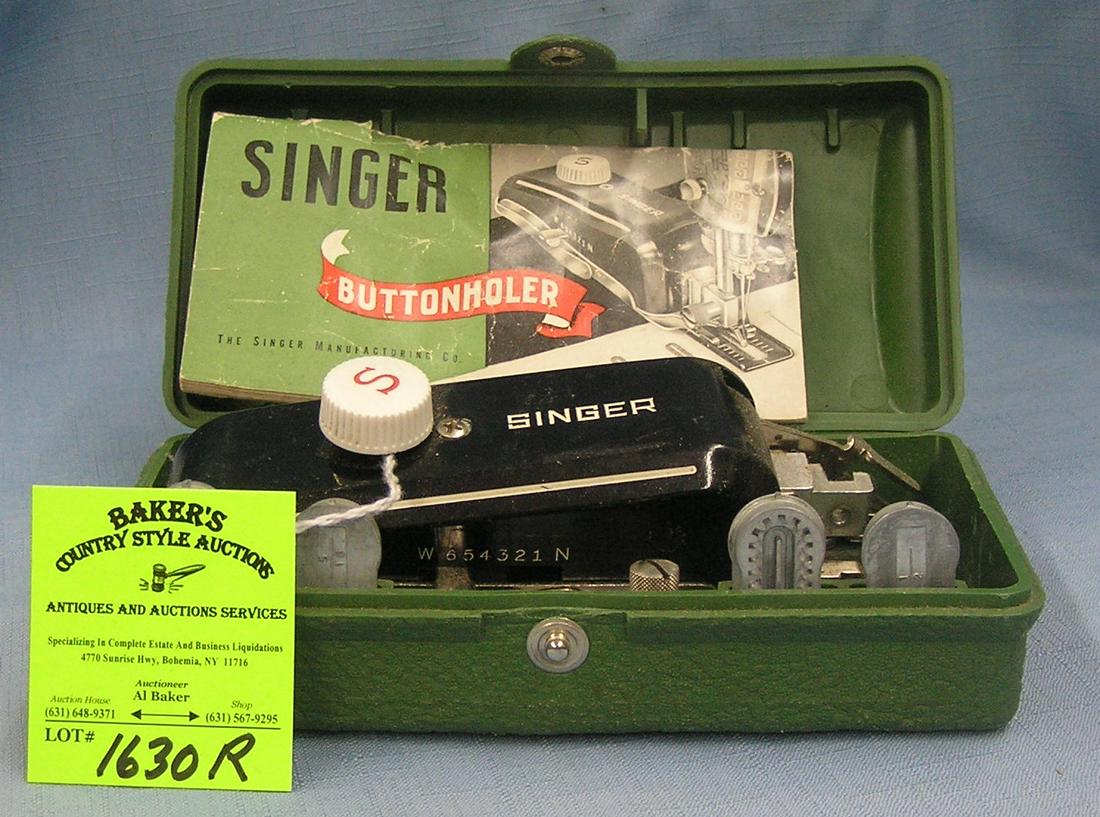 Vintage Singer button holer in original case: Vintage Singer button holer in original case with booklet est. value $50.00-$60.00
