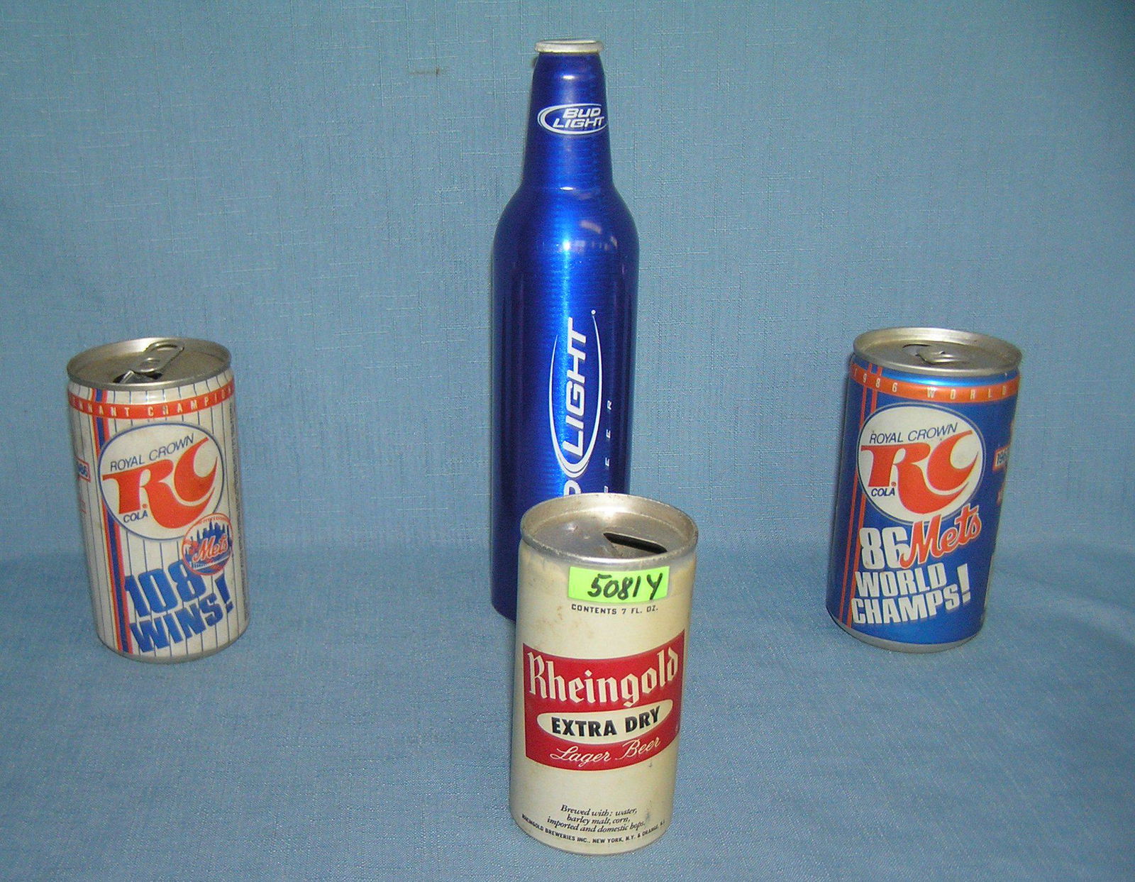 Group of vintage beer and soda cans: Group of vintage beer and soda cans including a great Rheingold extra dry flat top with pull tab est. value $40.00-$45.00