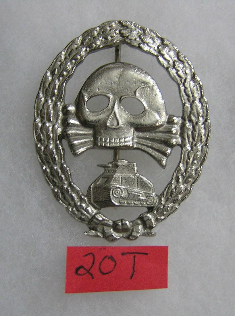 German tank badge (Condor Legion) WWII style: German tank badge (Condor Legion) silver color WWII style high quality reproduction collectors, re-enactors,historical or theatrical collectors piece est. value $65.00-$75.00