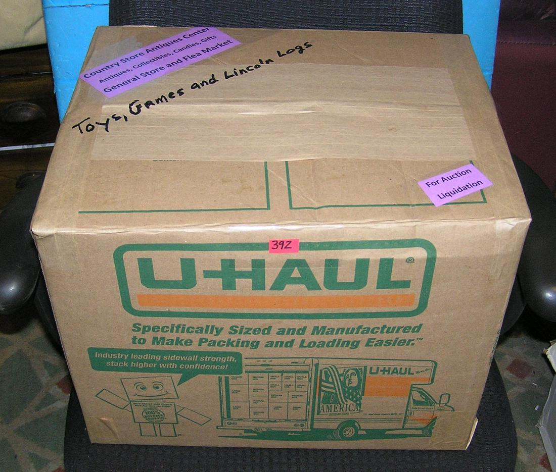 Moving and Storage Company mystery box lot: Moving and Storage Company mystery box lot marked The Country Store Antiques Center: Antiques, Collectibles, Candies, Gifts, Toys, Games and Lincoln Logs, General Store and Flea Market part of a movin