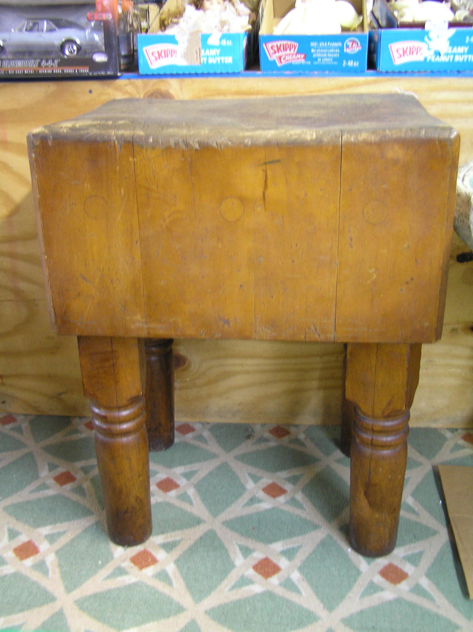 Antique butcher block table: Antique butcher block table circa 1930’s 24’’ wide by 18 ½” deep by 31’’ high est. value $800.00-$1000.00